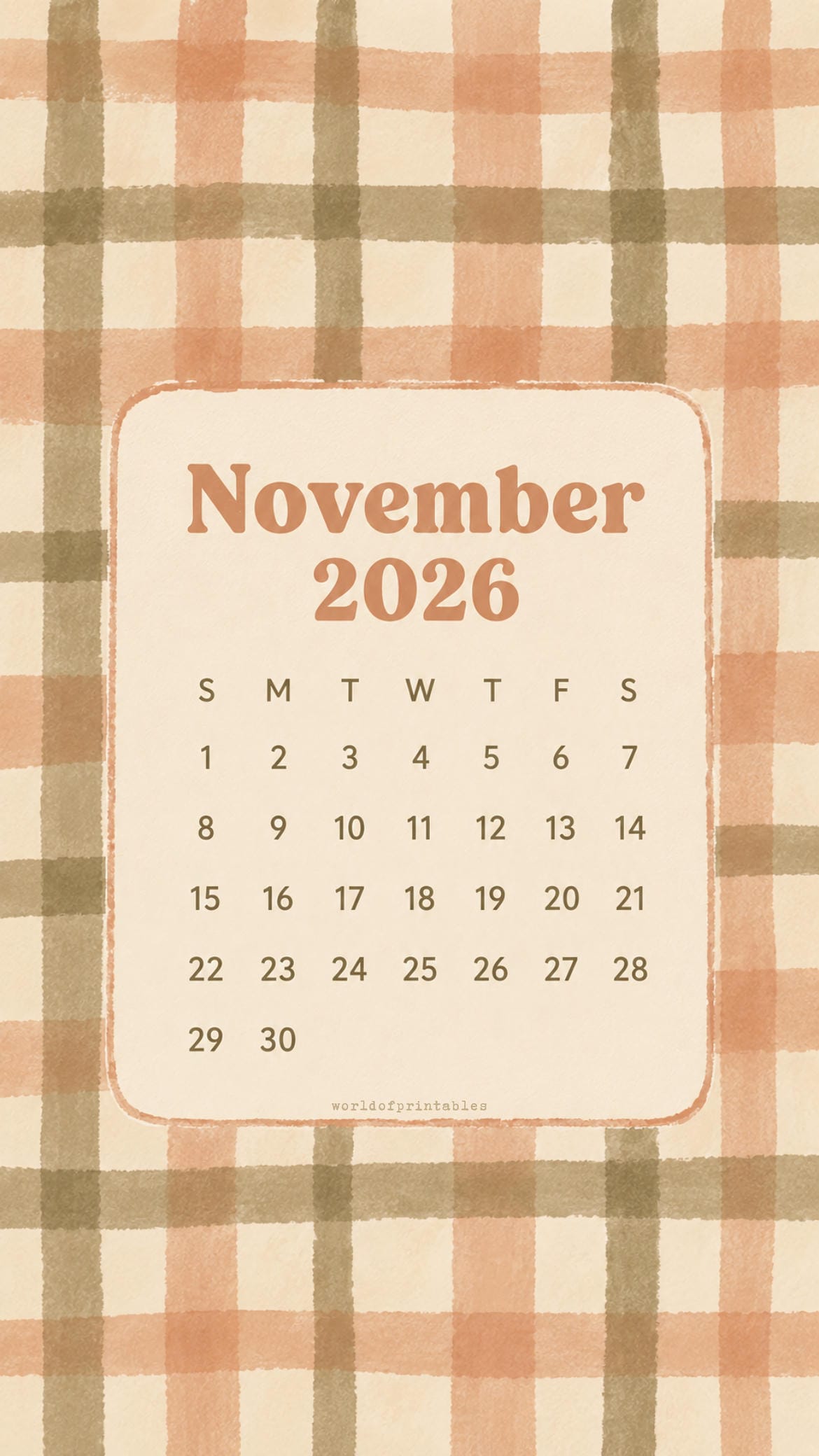 1170x2080 Free November 2026 Calendar Wallpaper for Your Phone