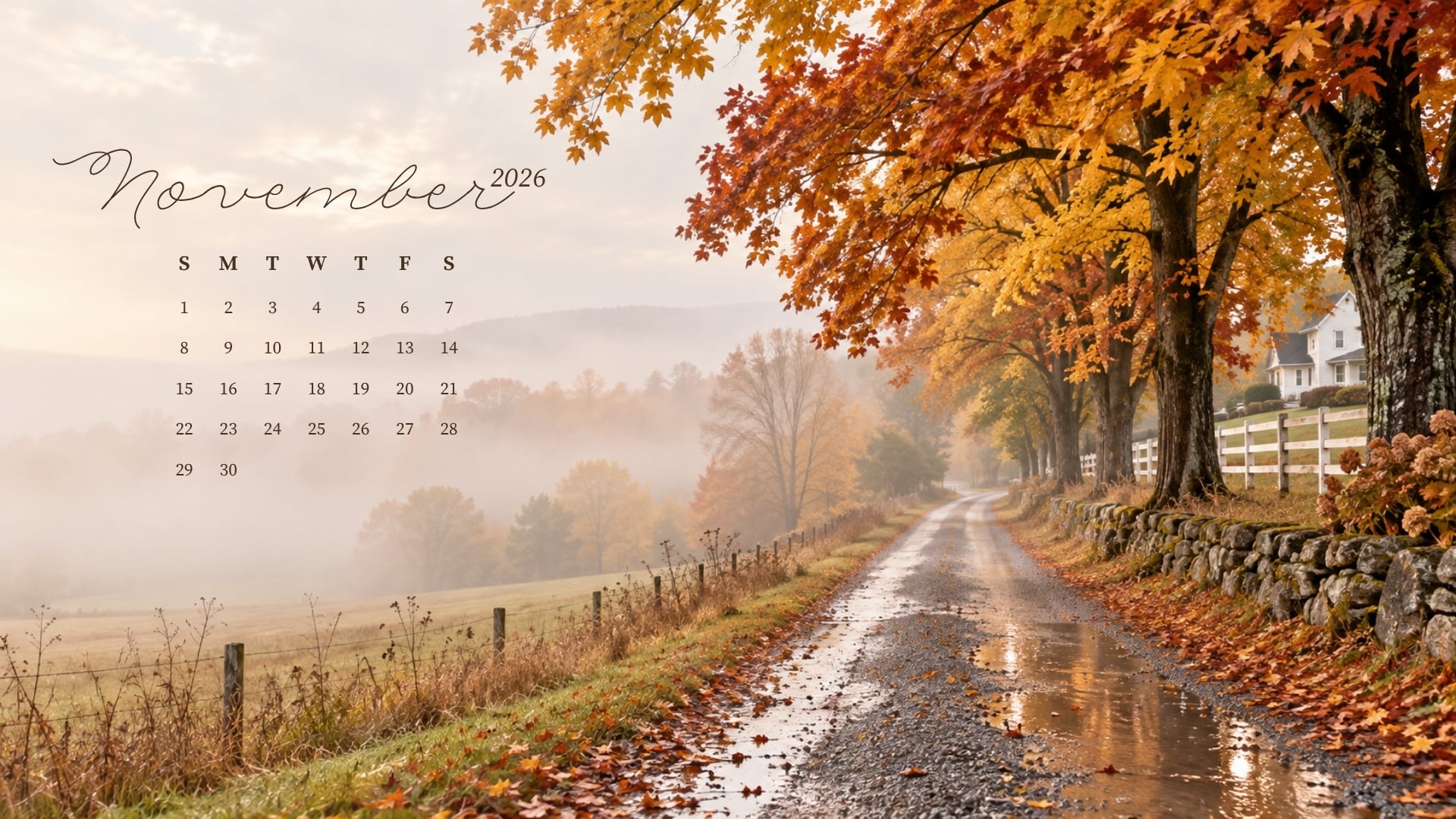 1920x1080 Free November 2026 Desktop Calendar Background