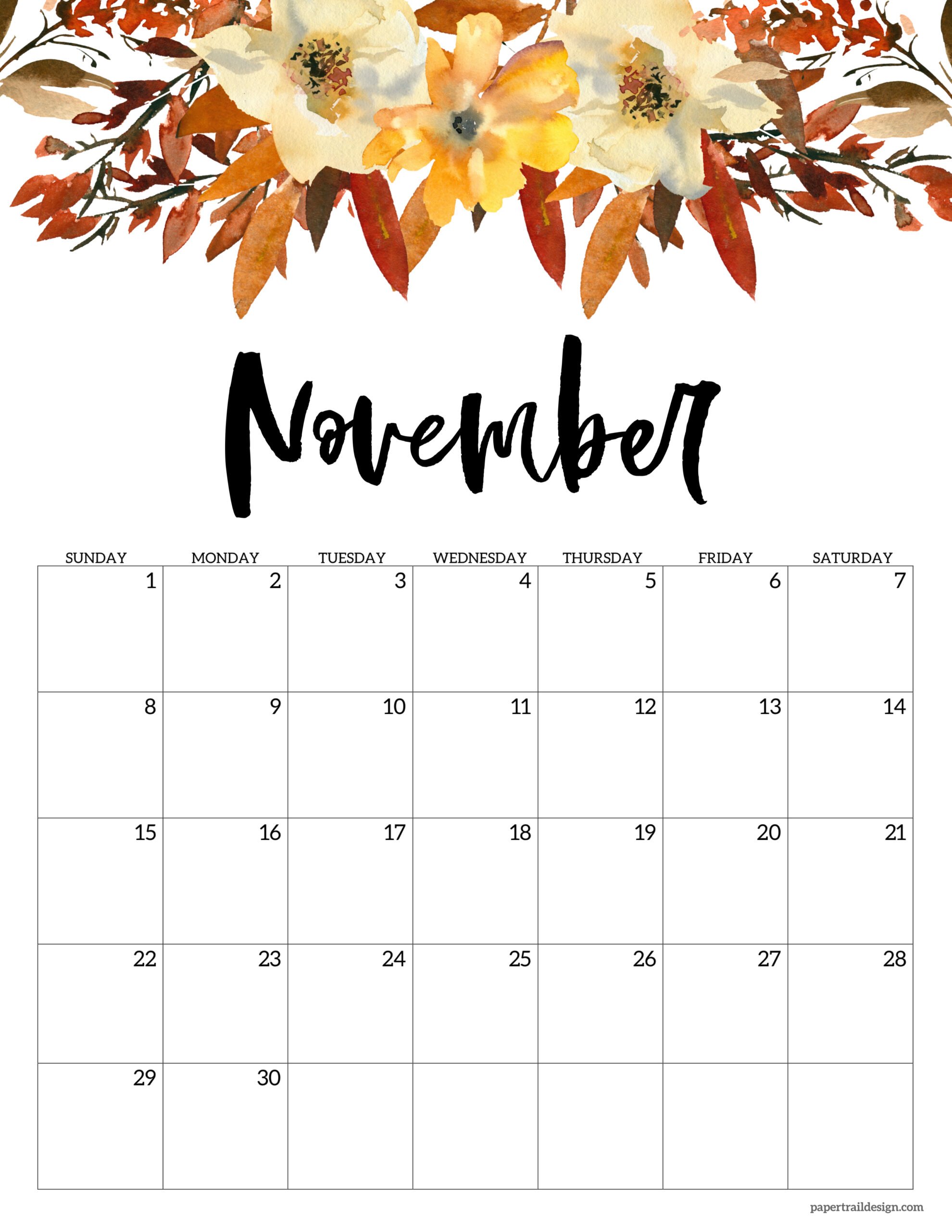 1980x2562 Floral Calendar Printable Trail Design