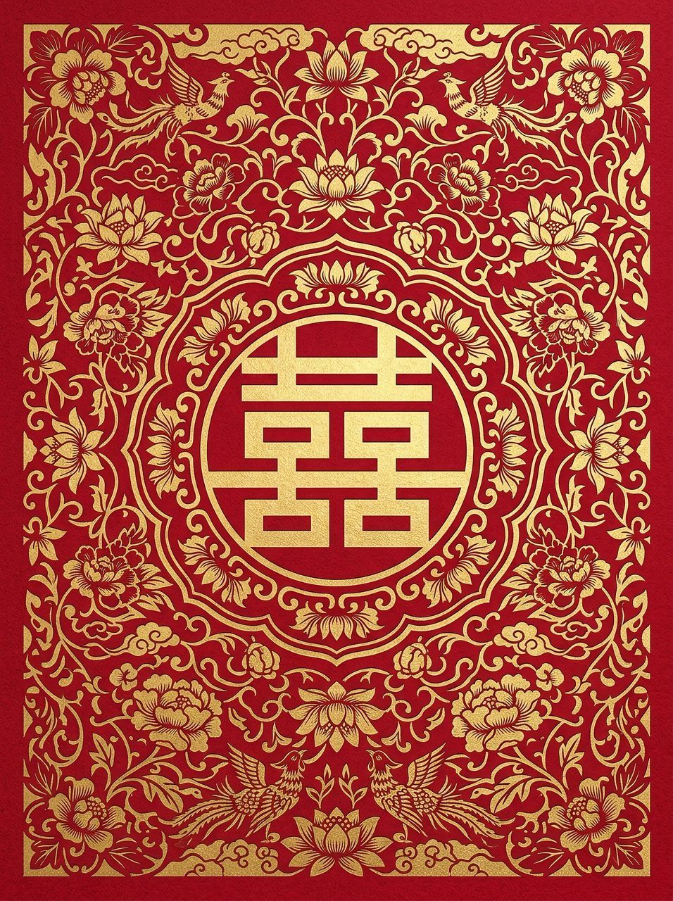 956x1280 Traditional Chinese Double Happiness Wedding Symbol Background