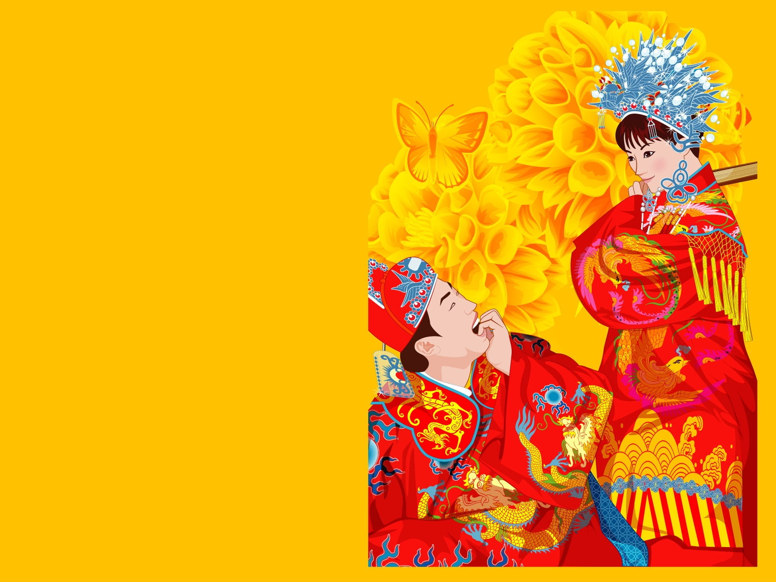 1600x1200 Man and woman in red Chinese classic dress poster HD wallpaper