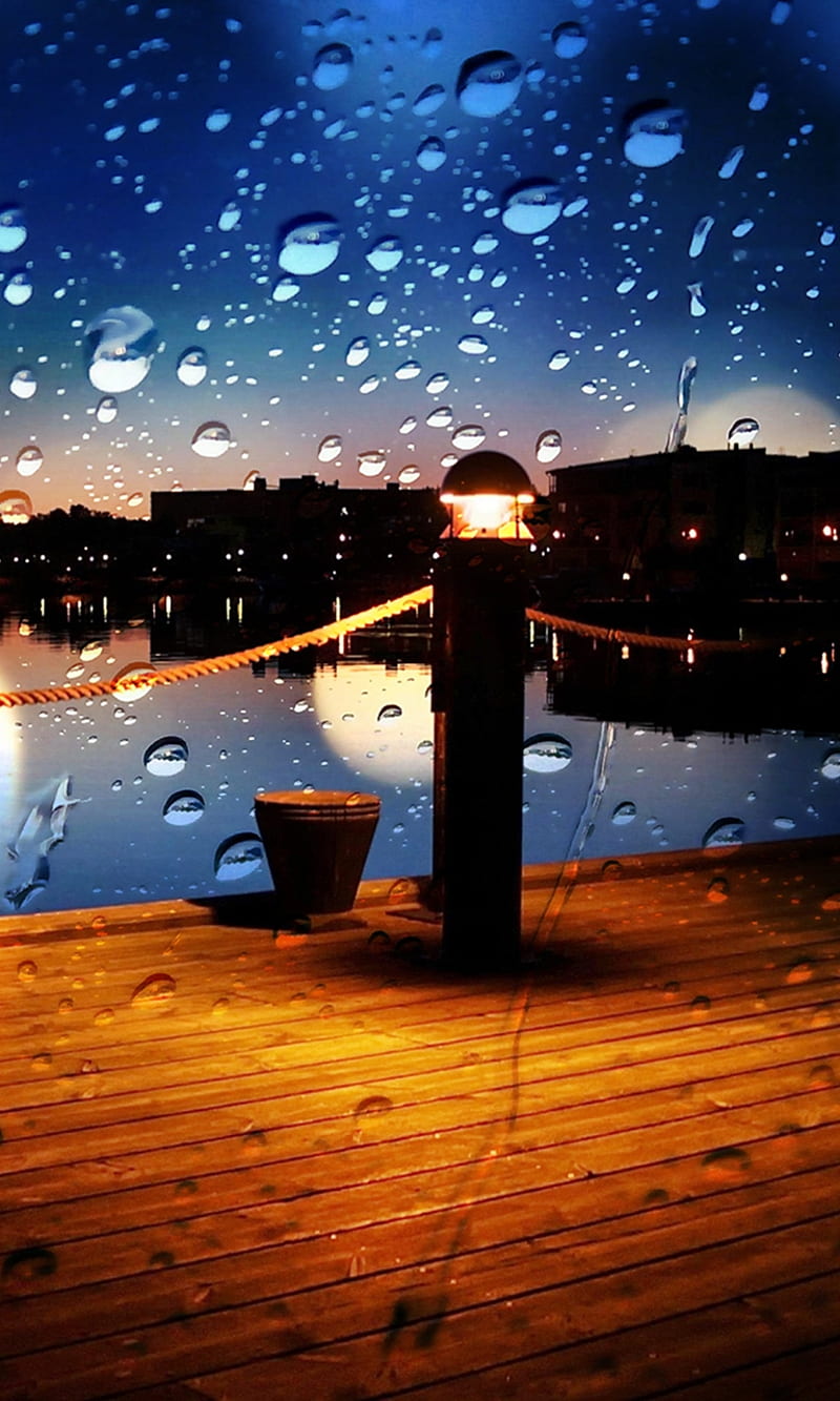 800x1333 Rainy night, drops, lake, nature, new, nice, rain, water, weather, wharf, HD phone wallpaper