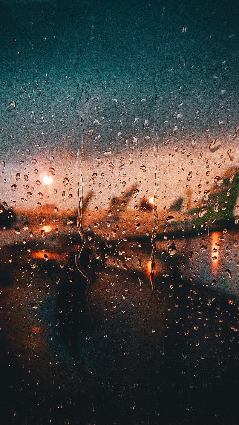 800x1422 Rainy Sunset, city, drops, lights, nature, rain, raindrops, weather, wet, HD phone wallpaper