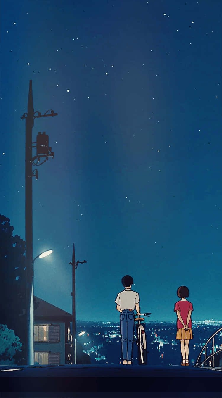 750x1340 Download Starry Night Over Town Ghibli Style Wallpaper