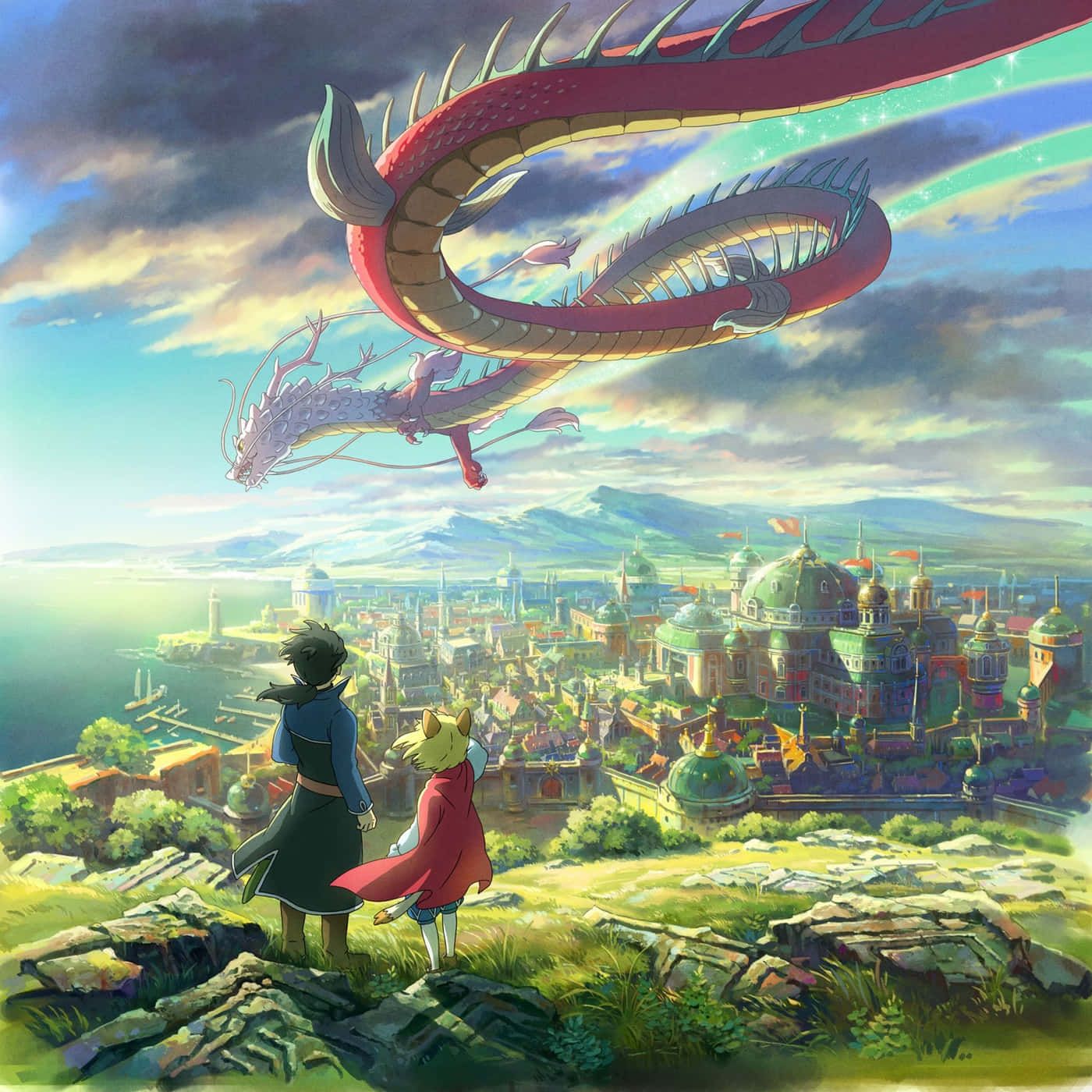 1400x1400 Download Enchanting Scenery in Studio Ghibli Art Wallpaper