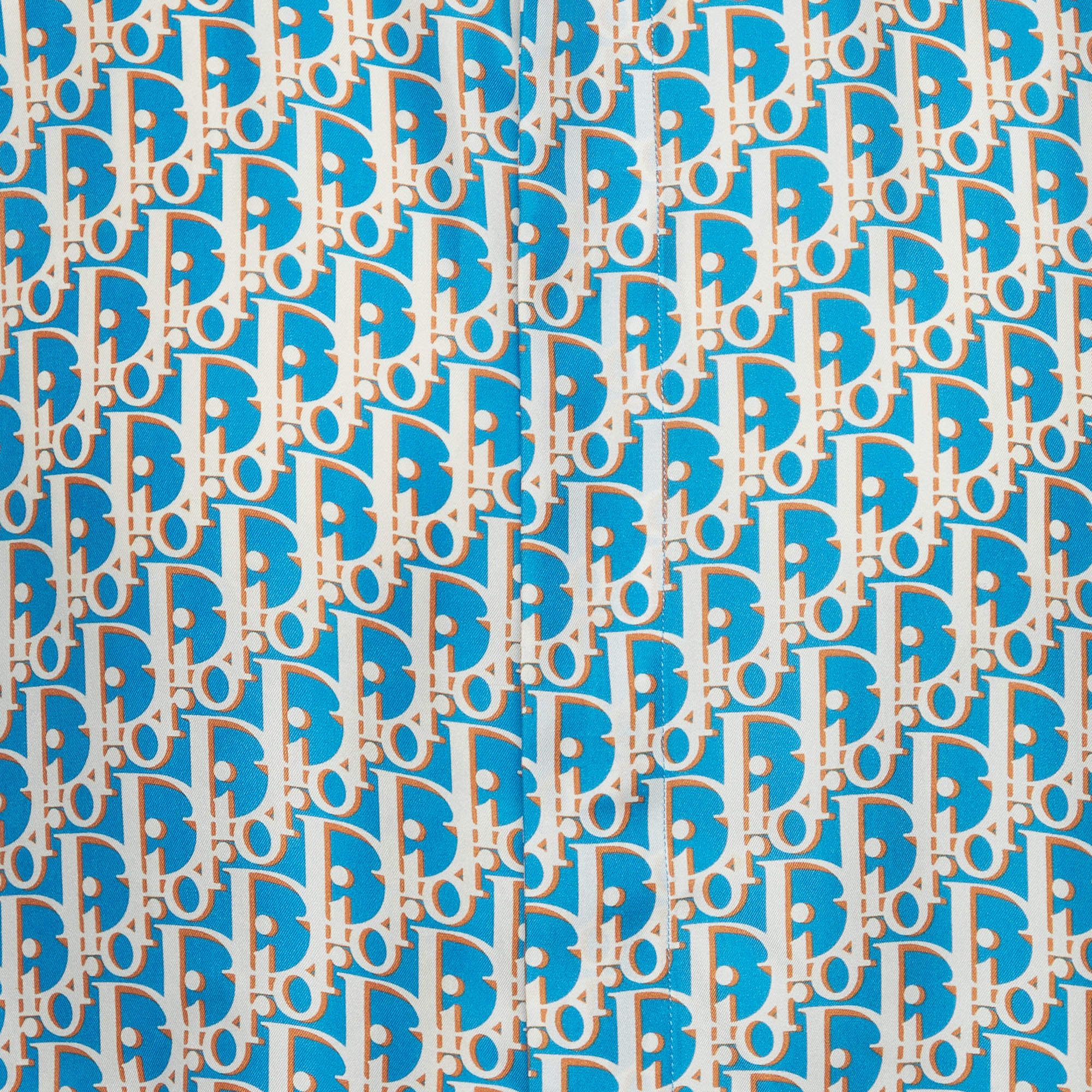 2000x2000 Dior Homme Blue Oblique Silk Short Sleeve Shirt M Dior