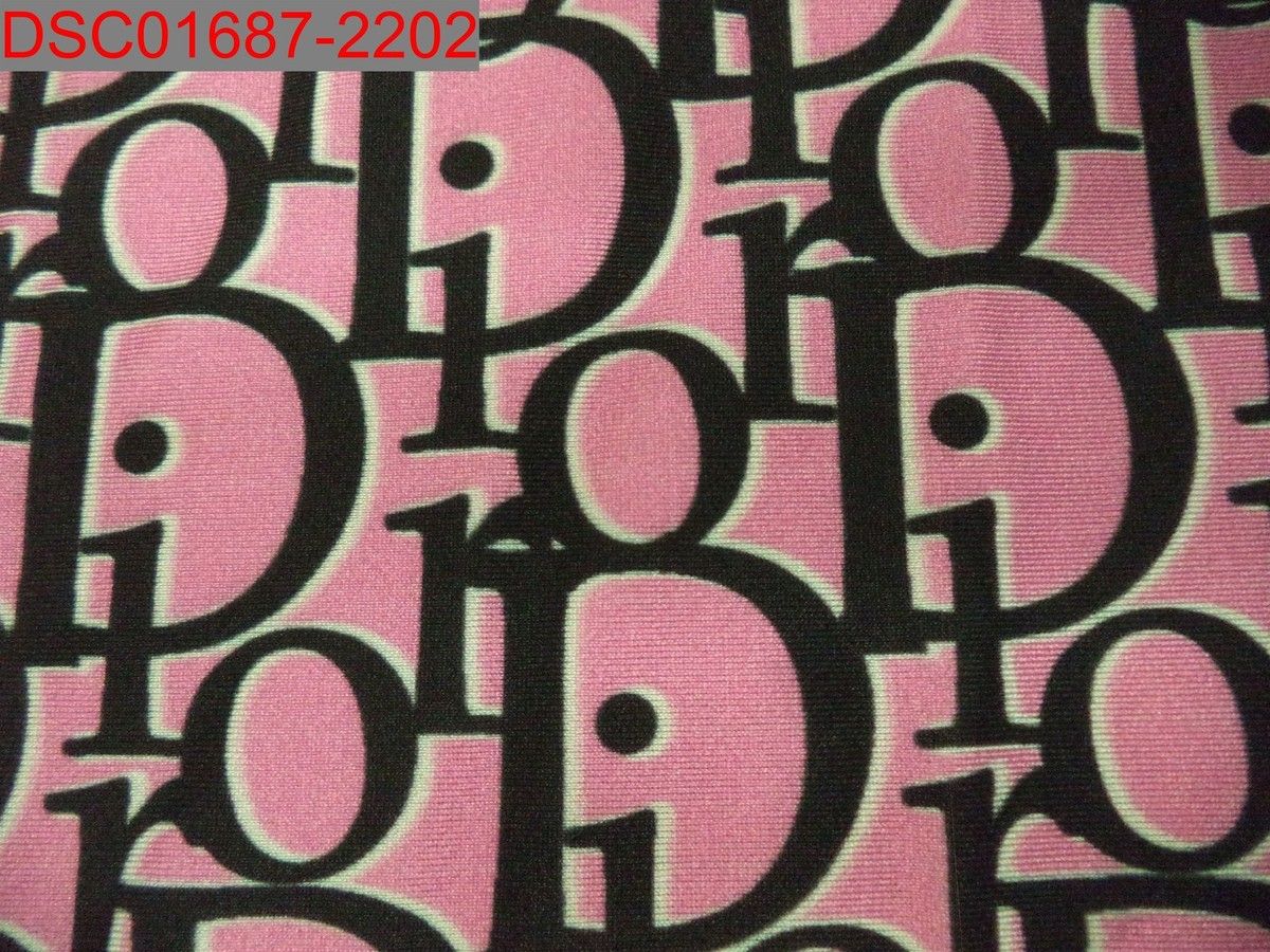 1200x900 Dior Pink with Black Writing Monogram Authentic Spandex Fabric, 3 Yards