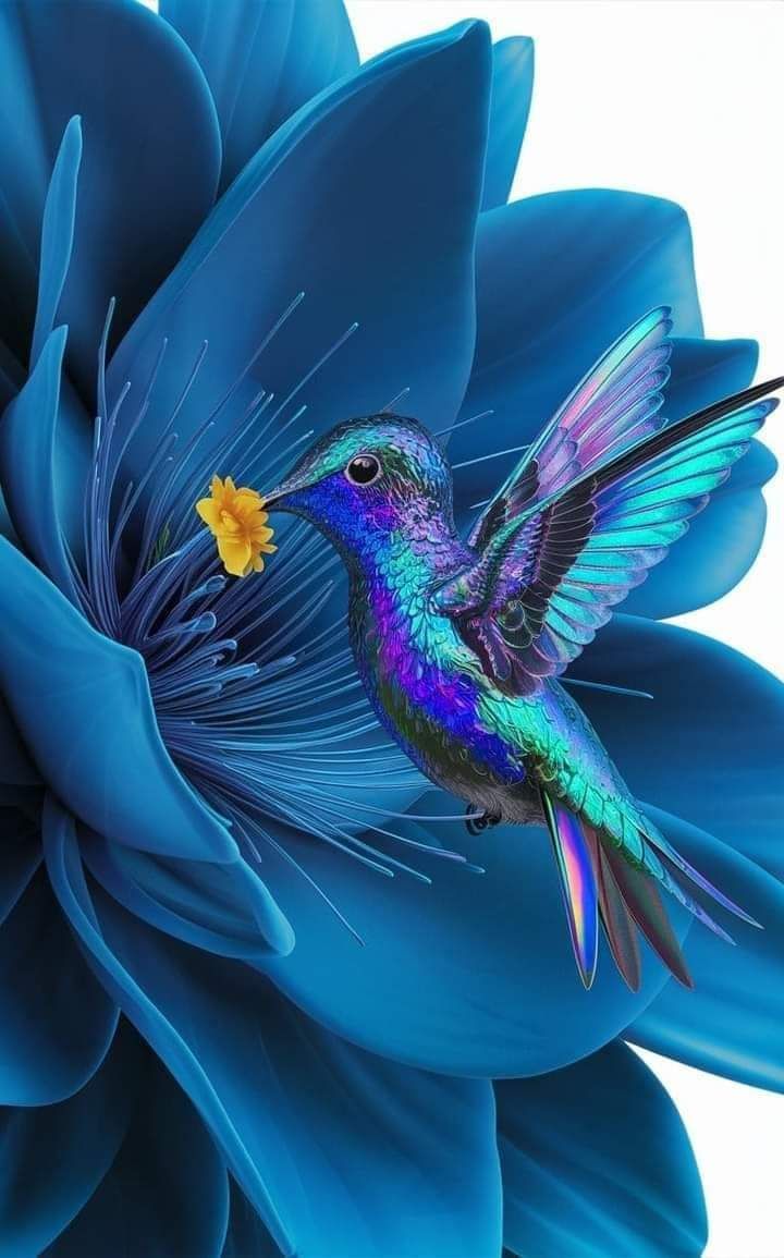 720x1155 Colorful Bird on Blue Flower. Colibri wallpaper, Pajaro colibri, Ajolote dibujo
