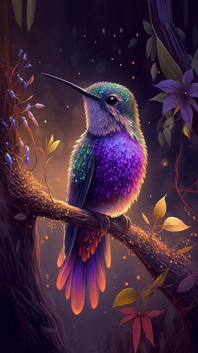 675x1200 Lovebirds Framed Art Print by TooplesArt. Hummingbird background wallpaper, Luminous humming bird metal poster, Purple hummingbird digital art