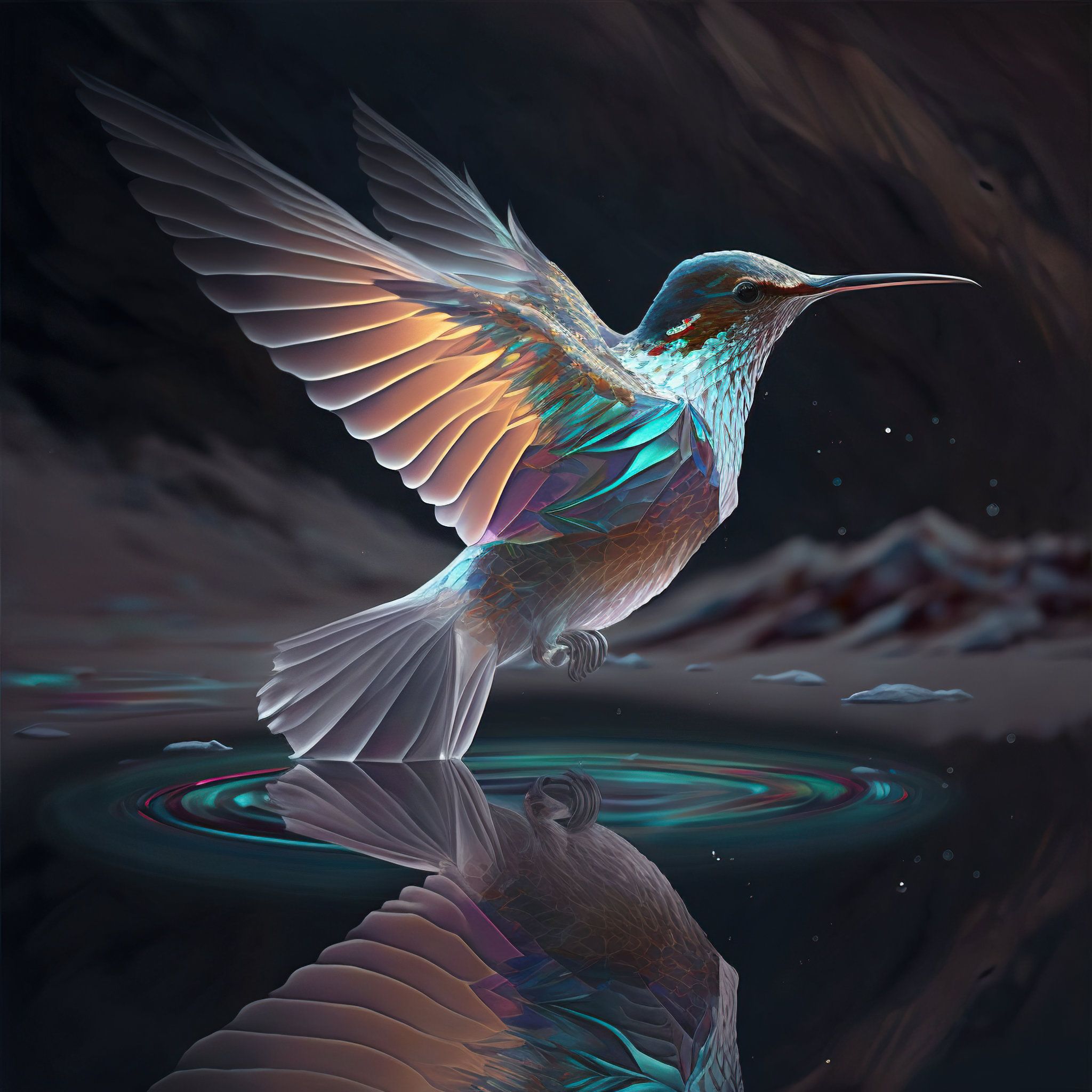 2048x2048 Crystal Hummingbird Download, Hummingbird Instant Downloadable Wallpaper, Digital Download Poster, Digital Art, Downloadable Fantasy Art