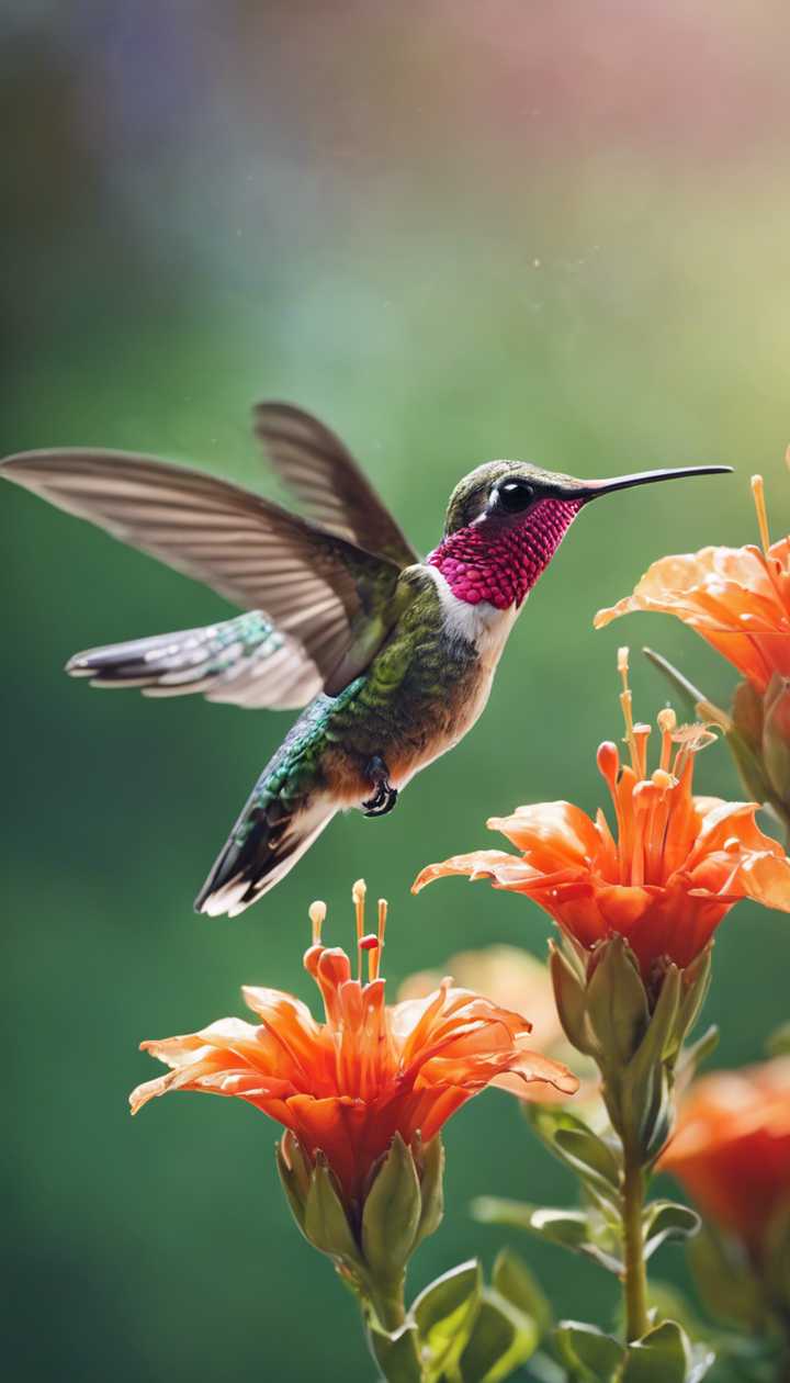 720x1260 A Hummingbird Hovering In Mid Air To Drink Nectar From A Tropical Flower. Wallpaper [6a2dfe6dd23b4c958553] By Wallpaper HD