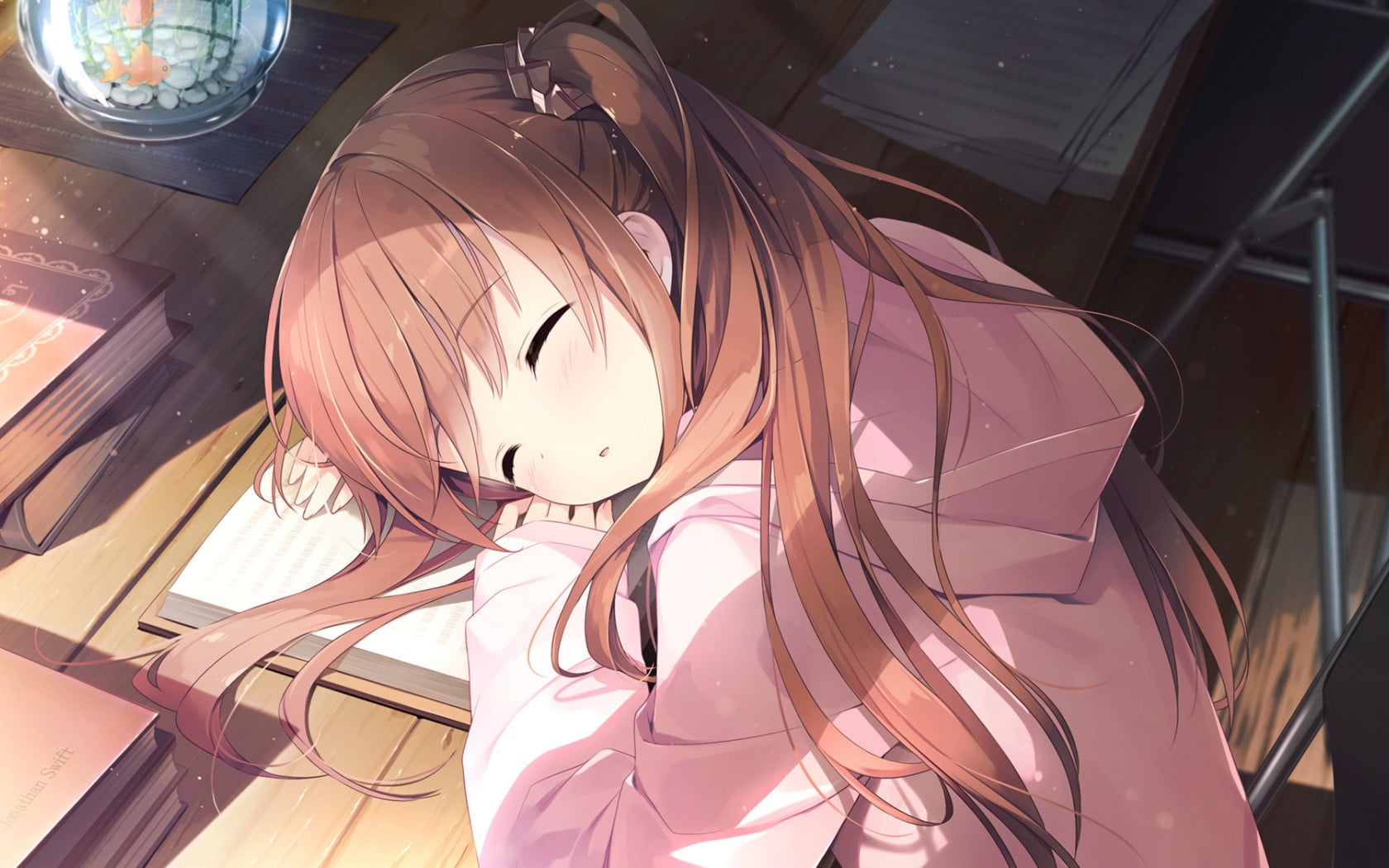 1680x1050 Brown haired female anime cartoon character HD wallpaper