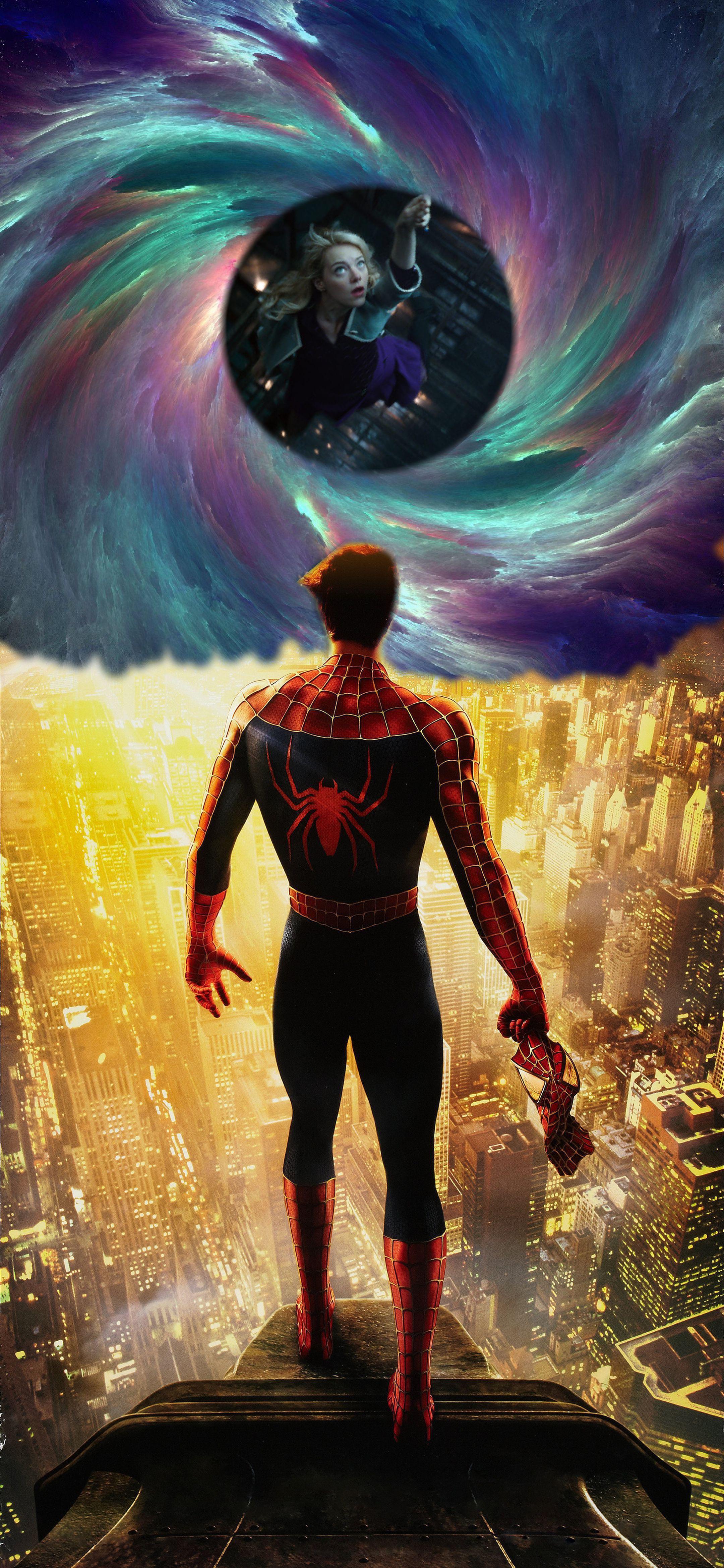 2160x4677 With the Spiderverse coming soon, I made this wallpaper hoping Tobey's spidey would save Gwen for Andrew after their encounter in NWH
