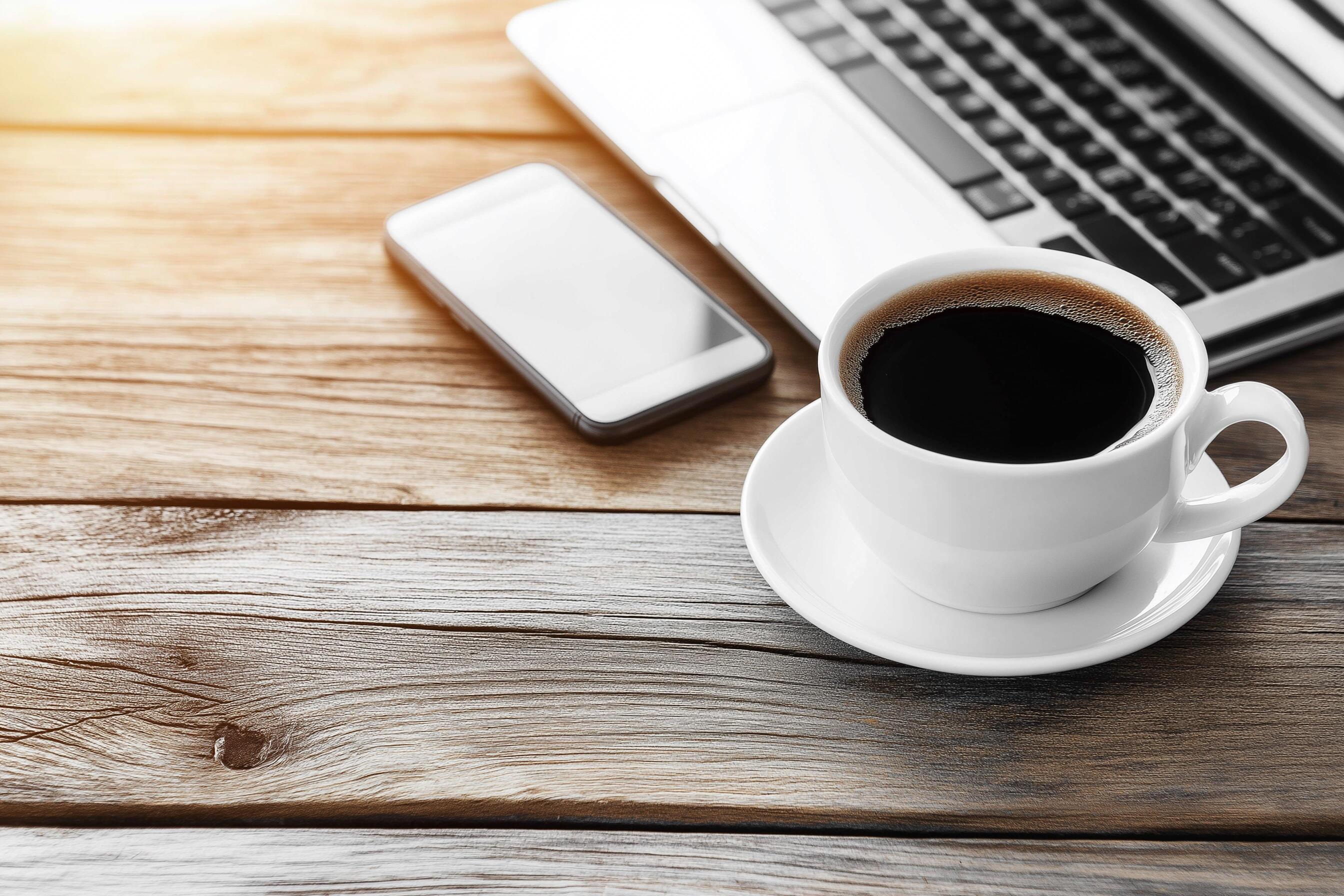 2688x1792 Modern office workspace with a laptop smartphone and coffee cup HD Background, Luxury HD wallpaper Image, Trendy Background illustration