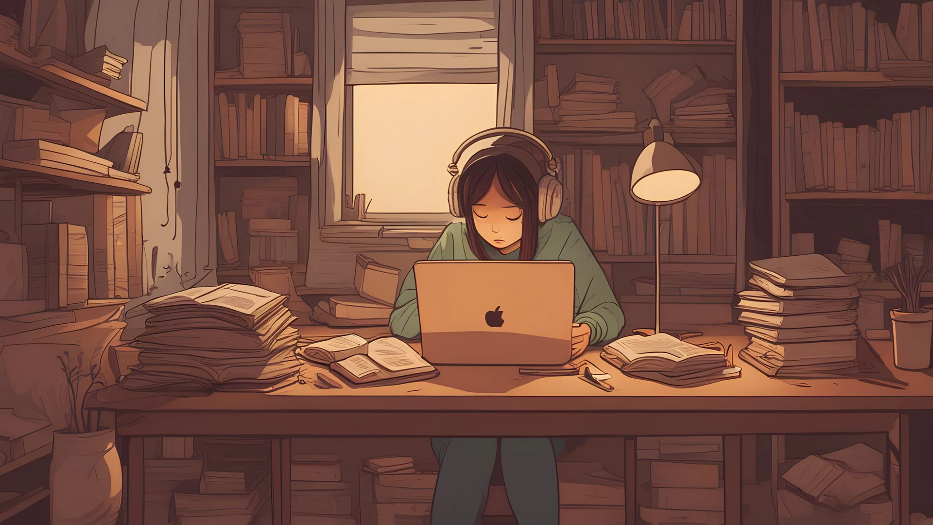 1920x1080 A girl sitting at a desk using her la