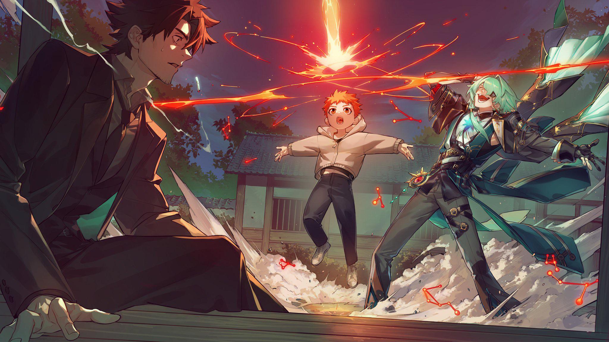 2048x1152 Anaxa Teaches Kid Shirou While Kiritsugu Watches in Horror (Art By: @ExtraVirgin_OO)