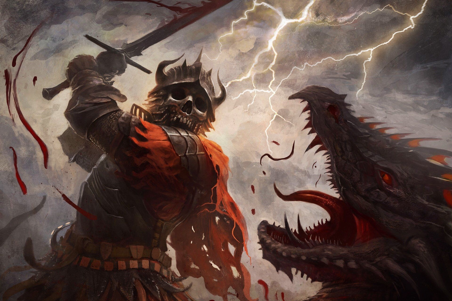 1920x1280 Undead Dragon Warrior: Dark Skeleton Sword Battle HD Wallpaper