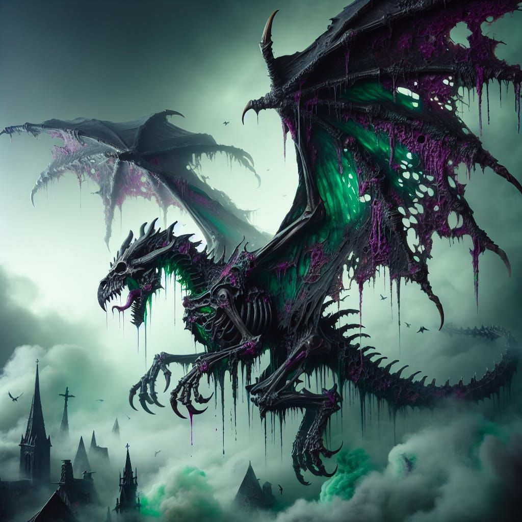 1024x1024 Undead Dragon Soaring Over Foggy Village