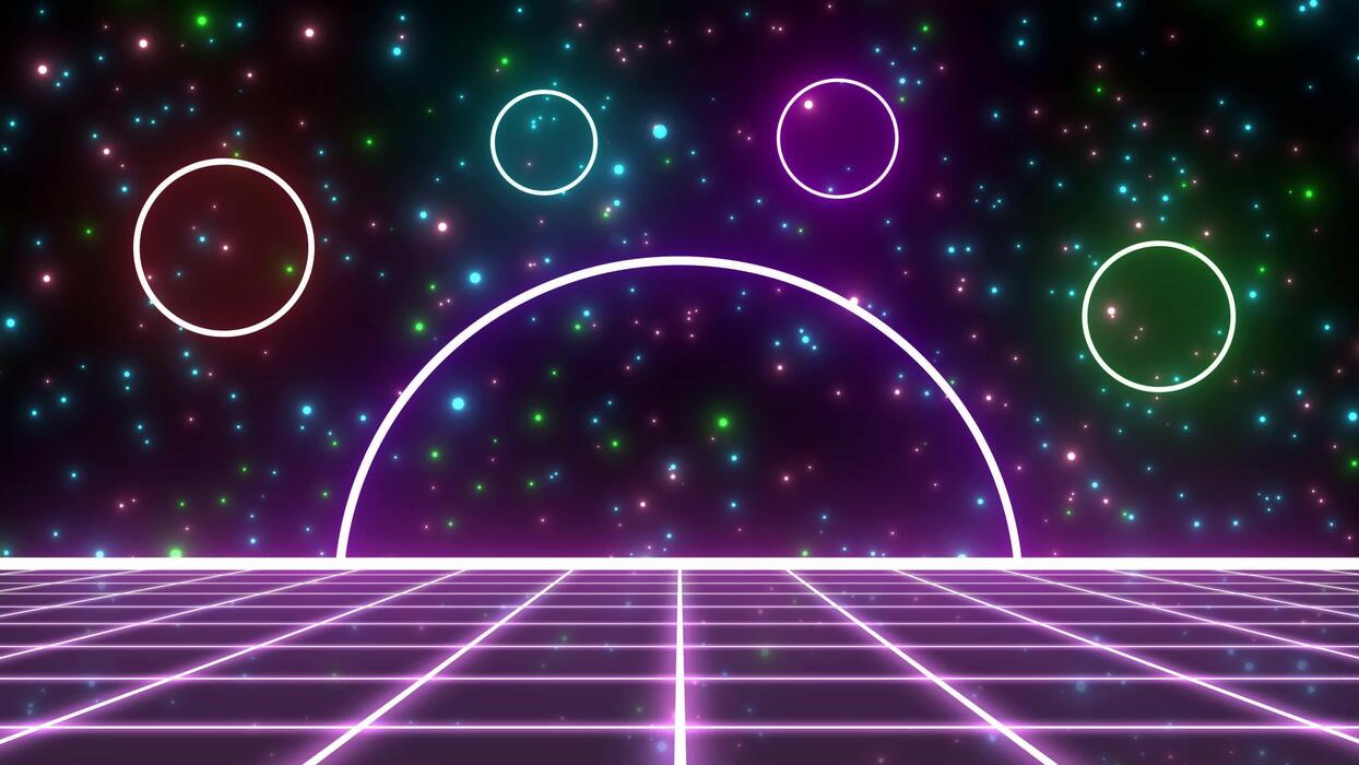 1244x700 Retro Style 80s 90s Futuristic Grid Wireframe Backdrop. Digital Landscape Neon Dance Style Retro Party Laser Pattern Background