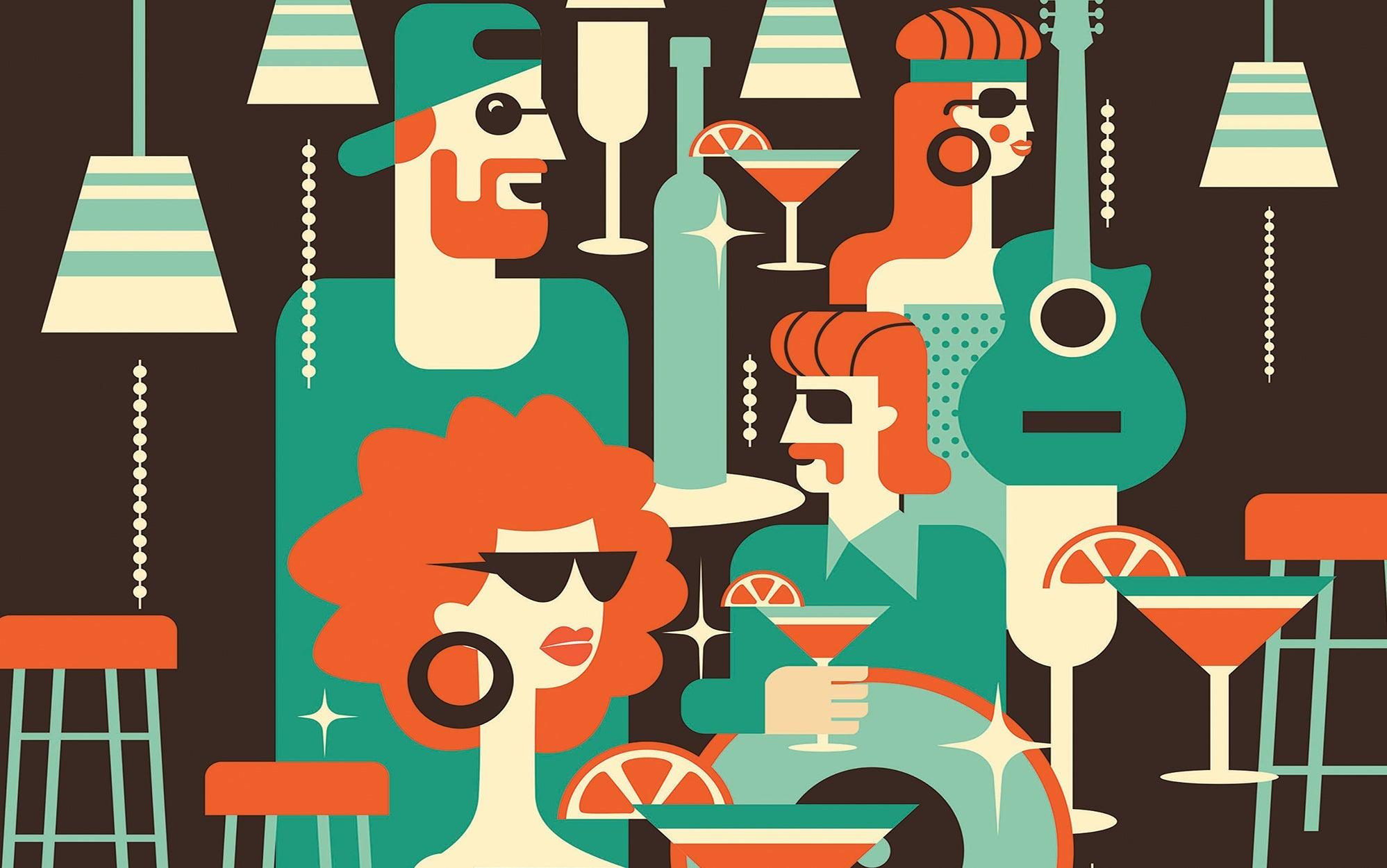 1997x1250 Cocktail Party Scene Wallpaper Mural Traditional Wallpaper