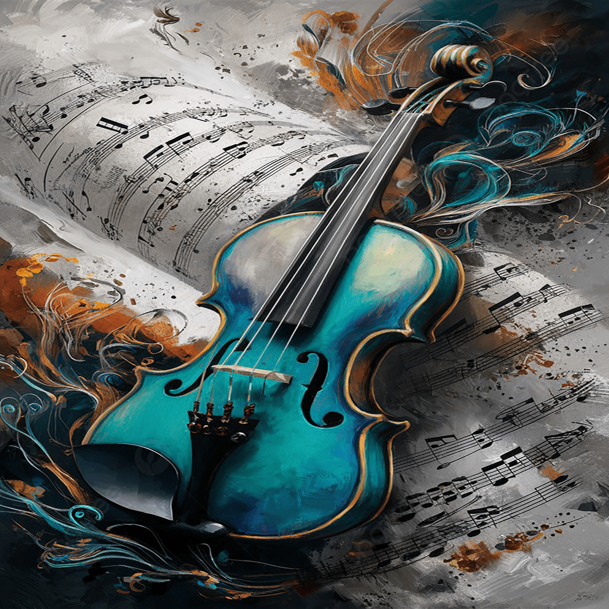 1200x1200 A Stunning Dark Fantasy Inspired Painting Of Vibrant Violin Set Against Backdrop Intricate Sheet Music And Swirling Abstract Art, Violin, Musical Instruments, Music Background Image And Wallpaper for Free Download