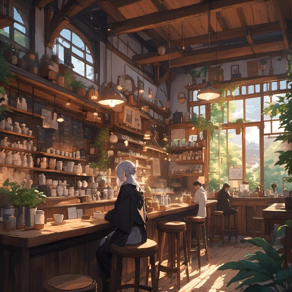 1024x1024 Relaxing Lofi Coffee Shop Scene