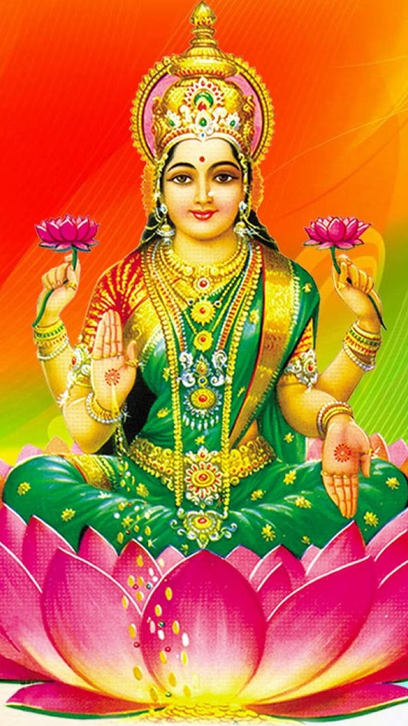 800x1421 God Lakshmi Full, Orange Background, goddess, mahalakshmi, HD phone wallpaper