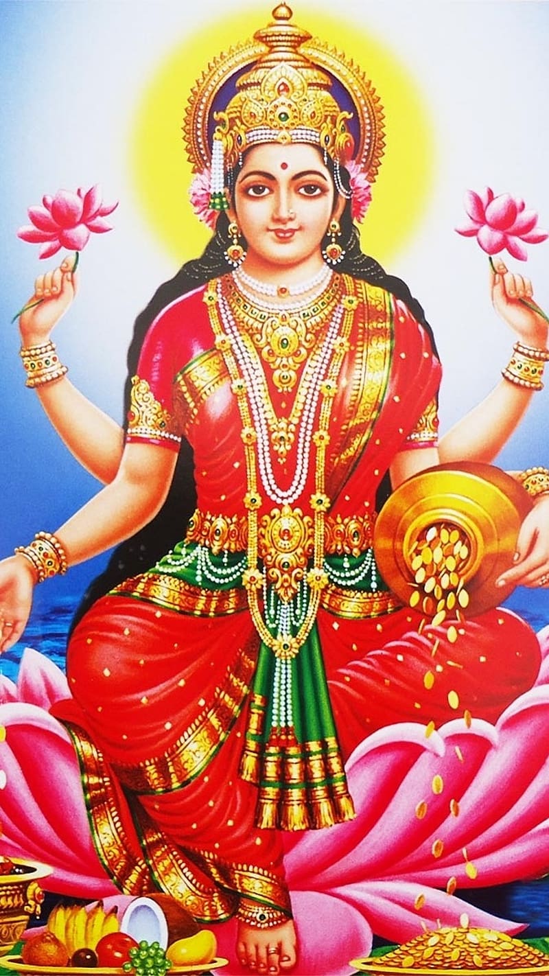 800x1422 God Lakshmi Full, Sitting On Lotus, goddess, mahalakshmi, HD phone wallpaper