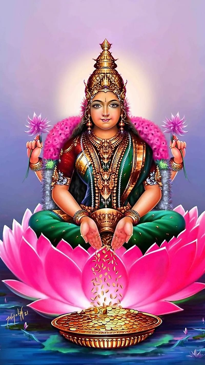 800x1422 Mahalaxmi Sitting On Lotus, mahalaxmi, maa laxmi sitting on lotus, hindu goddes, HD phone wallpaper