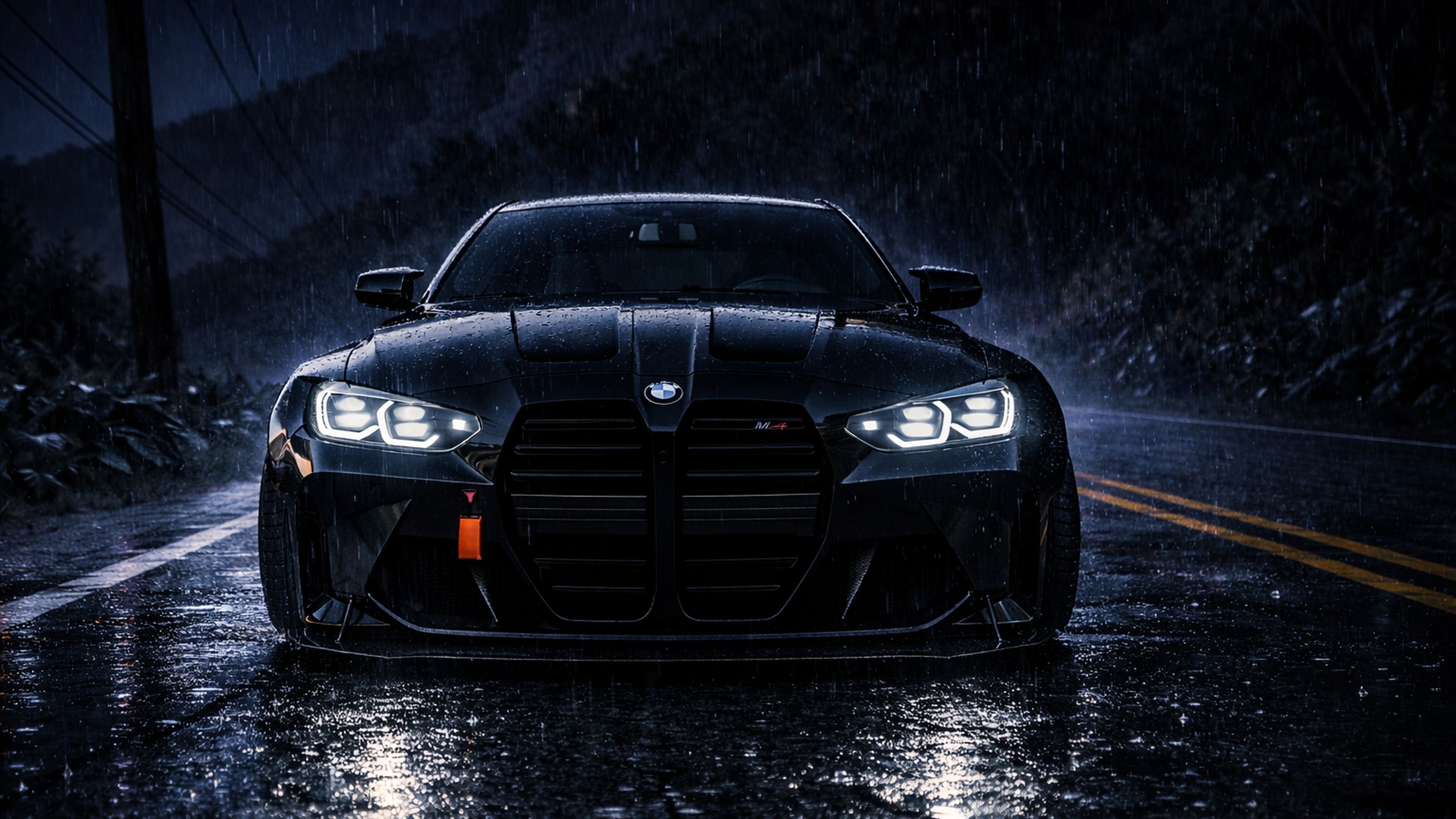 3840x2160 Black BMW M4 in Rainy Night Drive