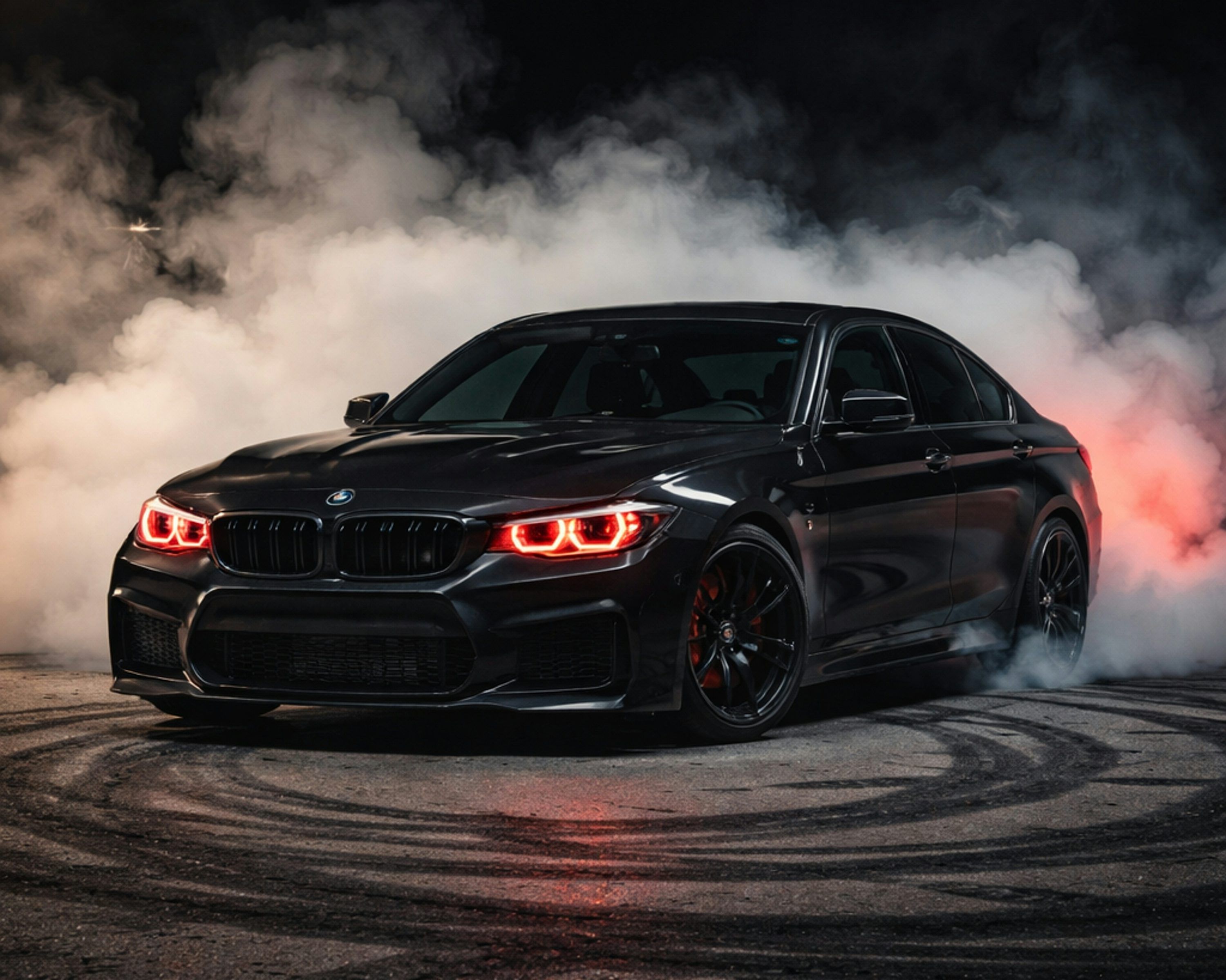 3000x2400 Black car drifting in smoke with red lights