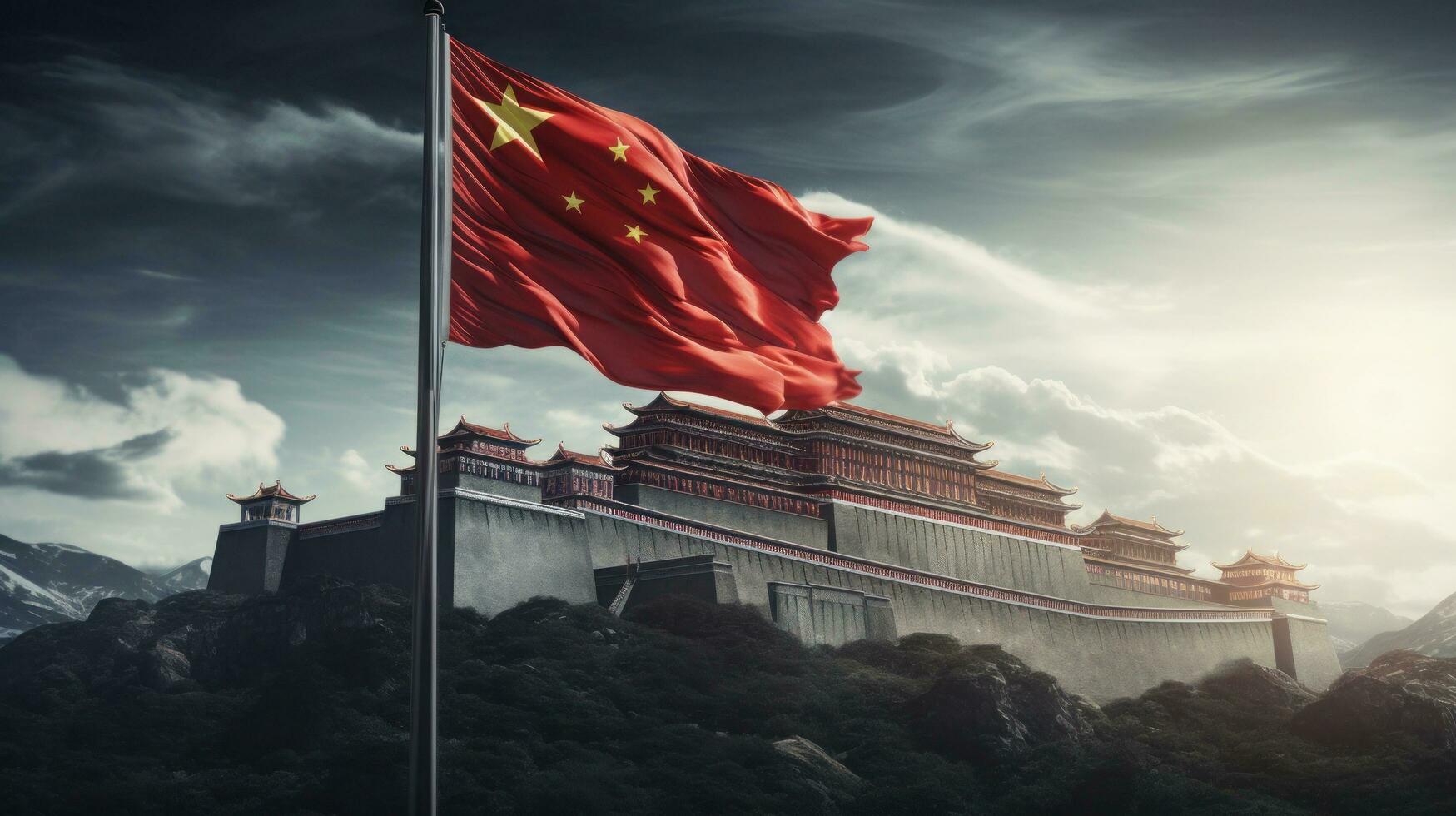 1749x980 Chinese national flag, the National Day of the People's Republic of China on October 31st, anniversary of the Chinese people and the great celebration of the People's Republic of China.Generative AI 27957179