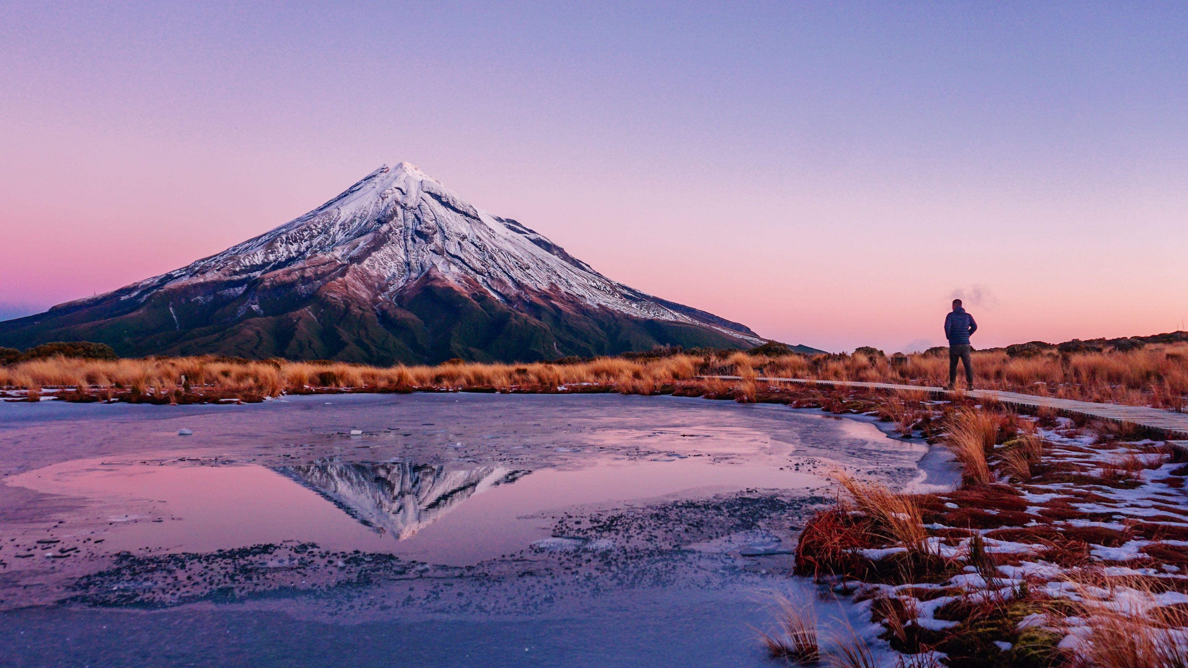 3840x2160 Mount Taranaki Wallpaper 4K, New Zealand, Snow covered
