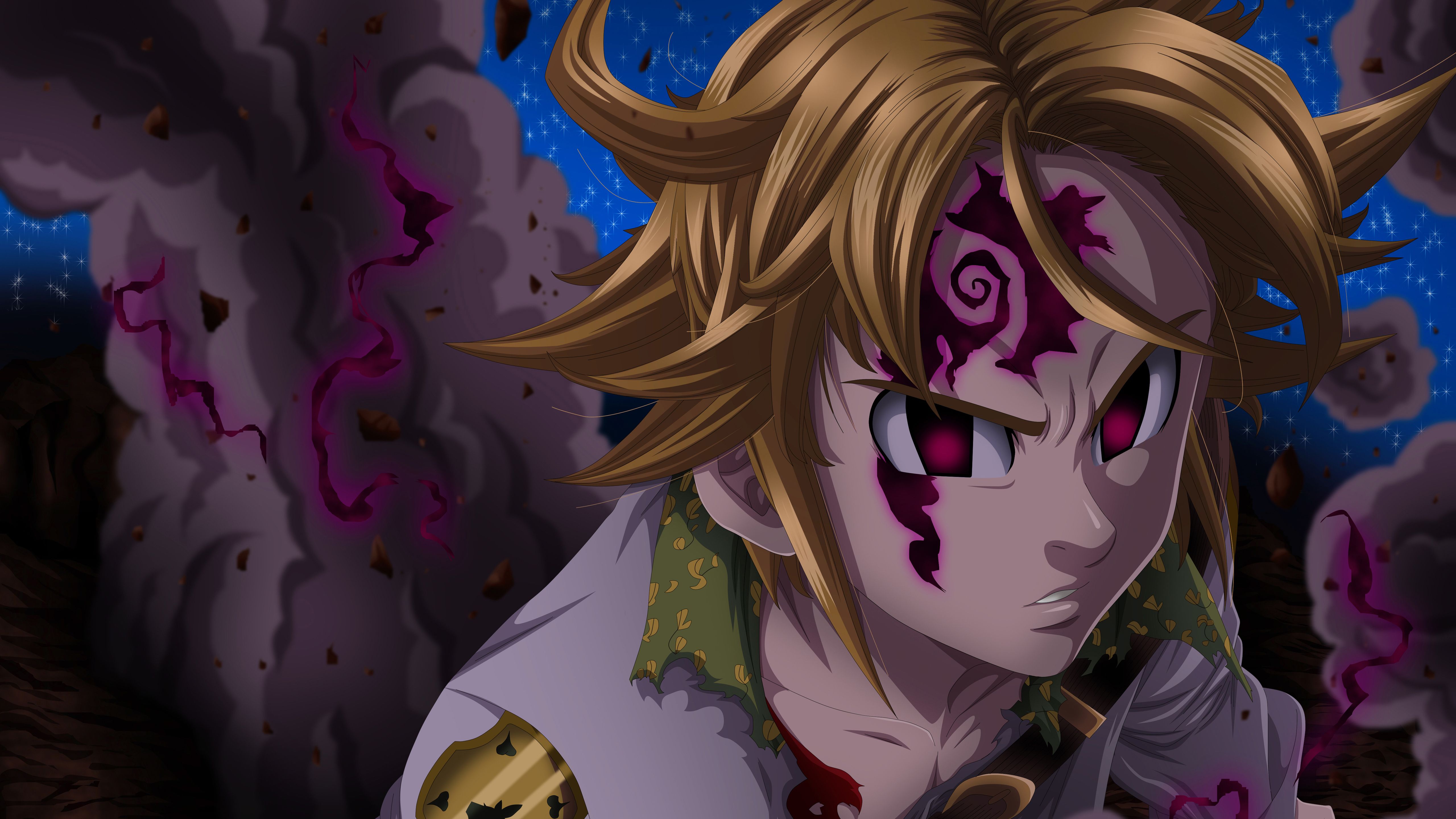 5120x2880 Brown Hair Pink Eyes Meliodas 4K 5K HD The Seven Deadly Sins Wallpaper