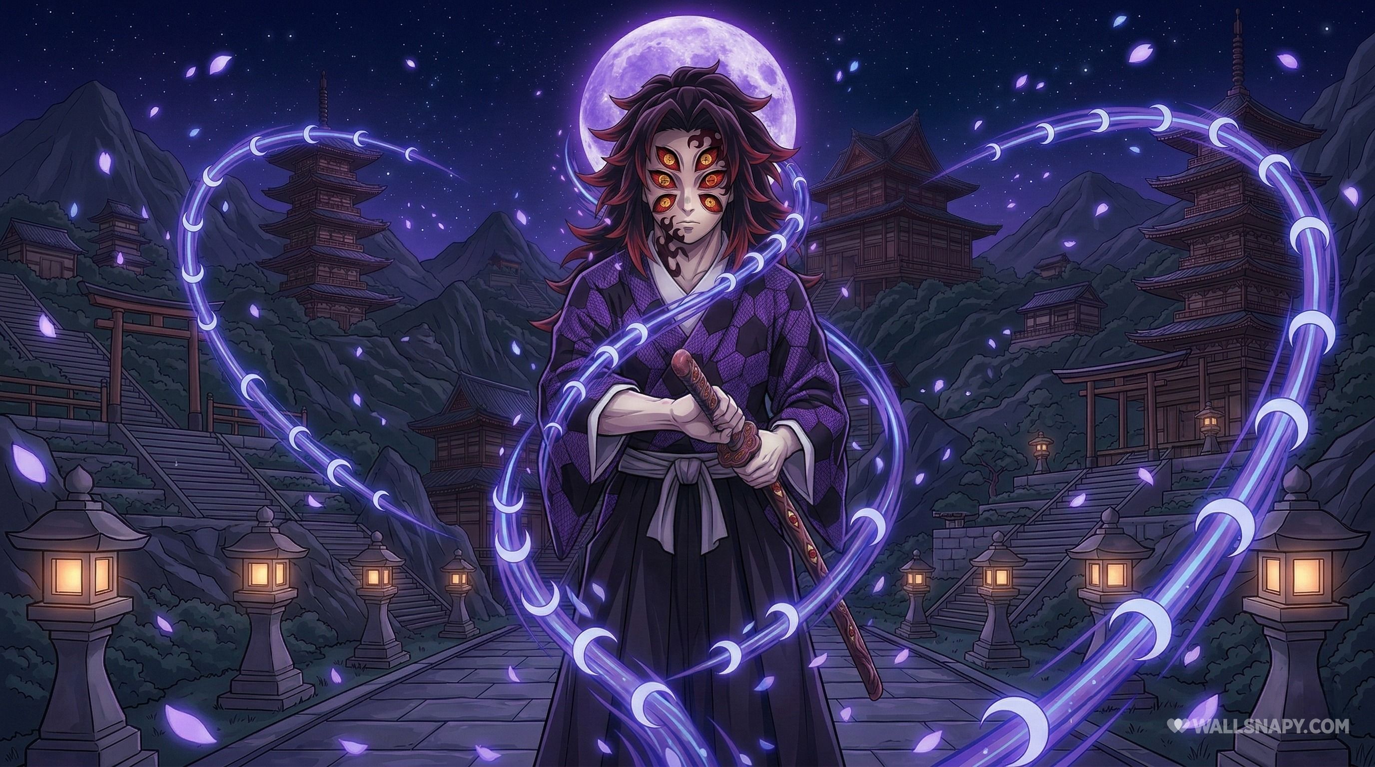 2752x1536 Kokushibo moon breathing purple night aura 4k wallpaper