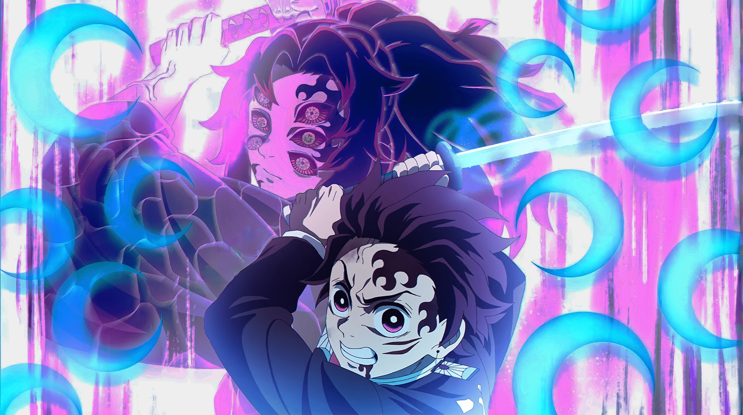 2576x1440 Kokushibo x Tanjiro (Moon Breathing) Wallpaper. (yt/ (Light Mode)