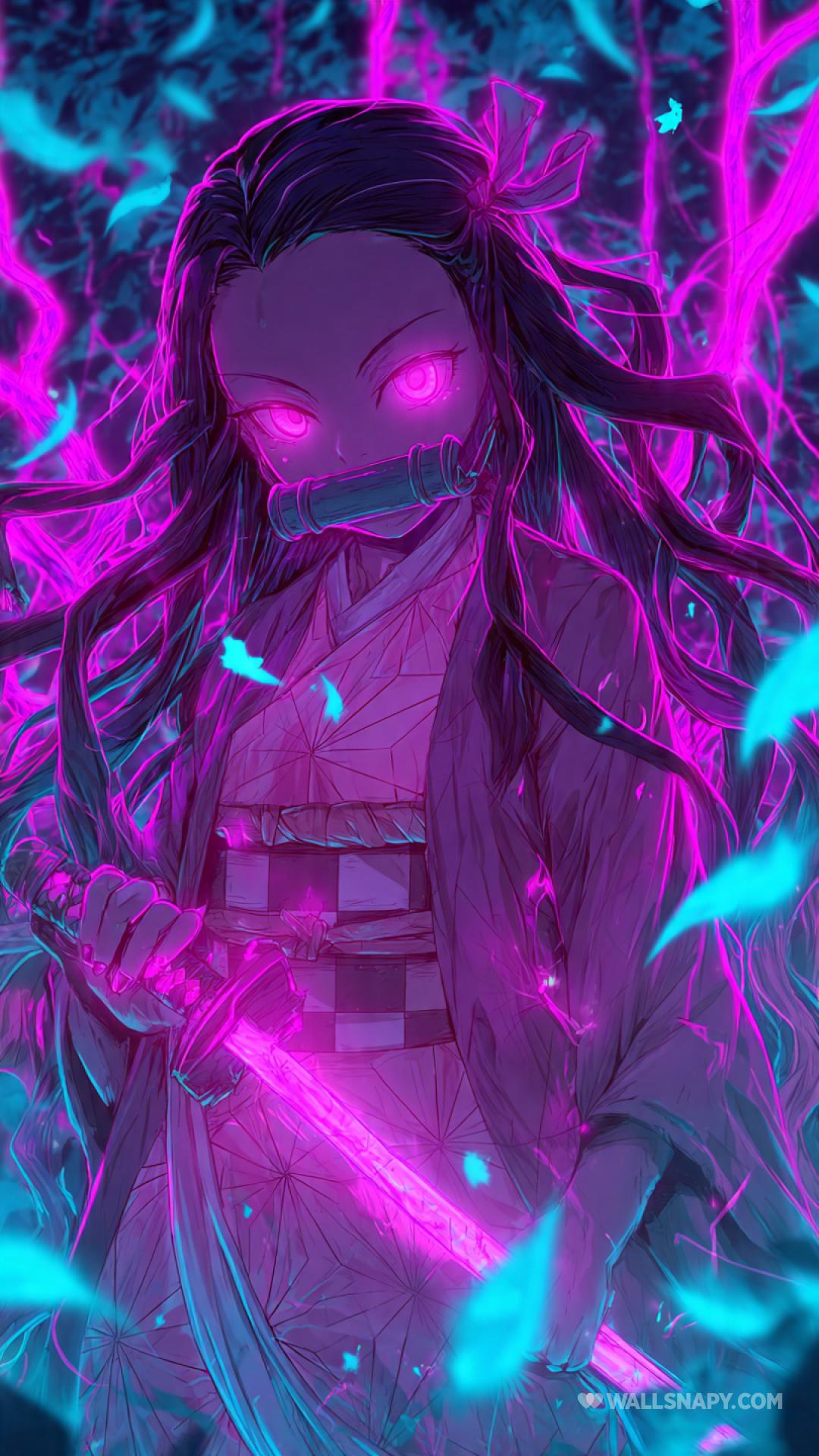 1080x1920 Demon slayer nezuko neon cinematic HD wallpaper