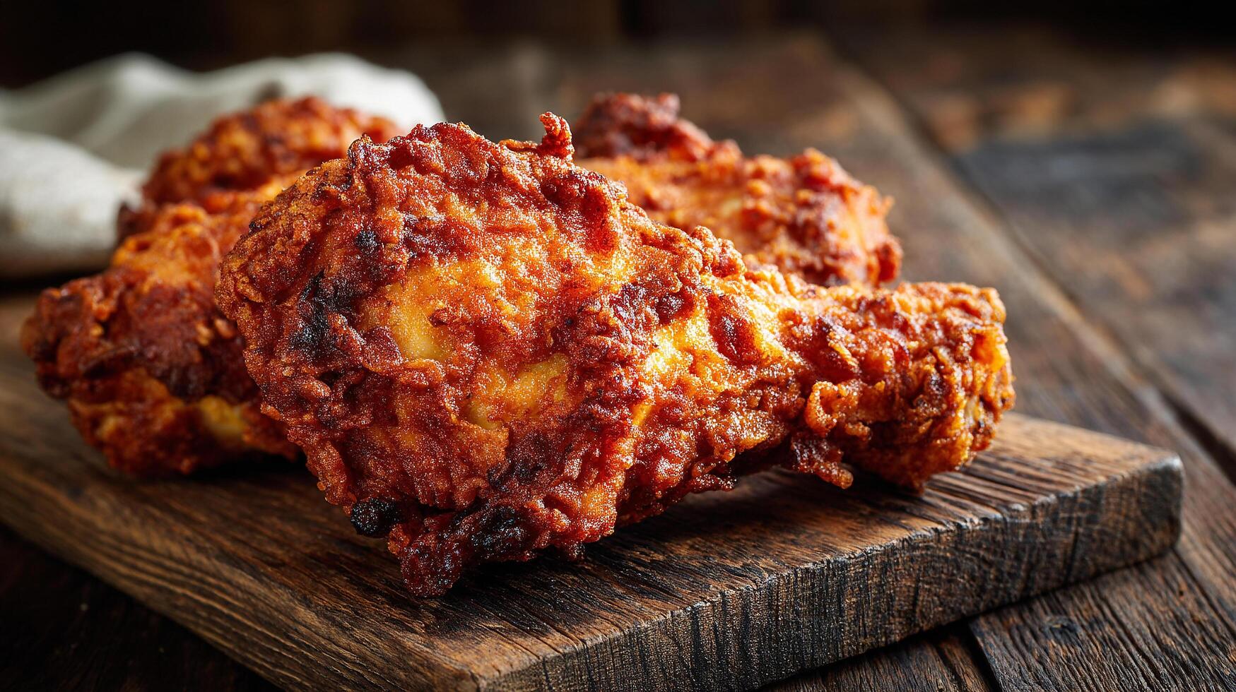 1749x980 Golden Crispy Fried Chicken Leg Piece Close Up Wallpaper