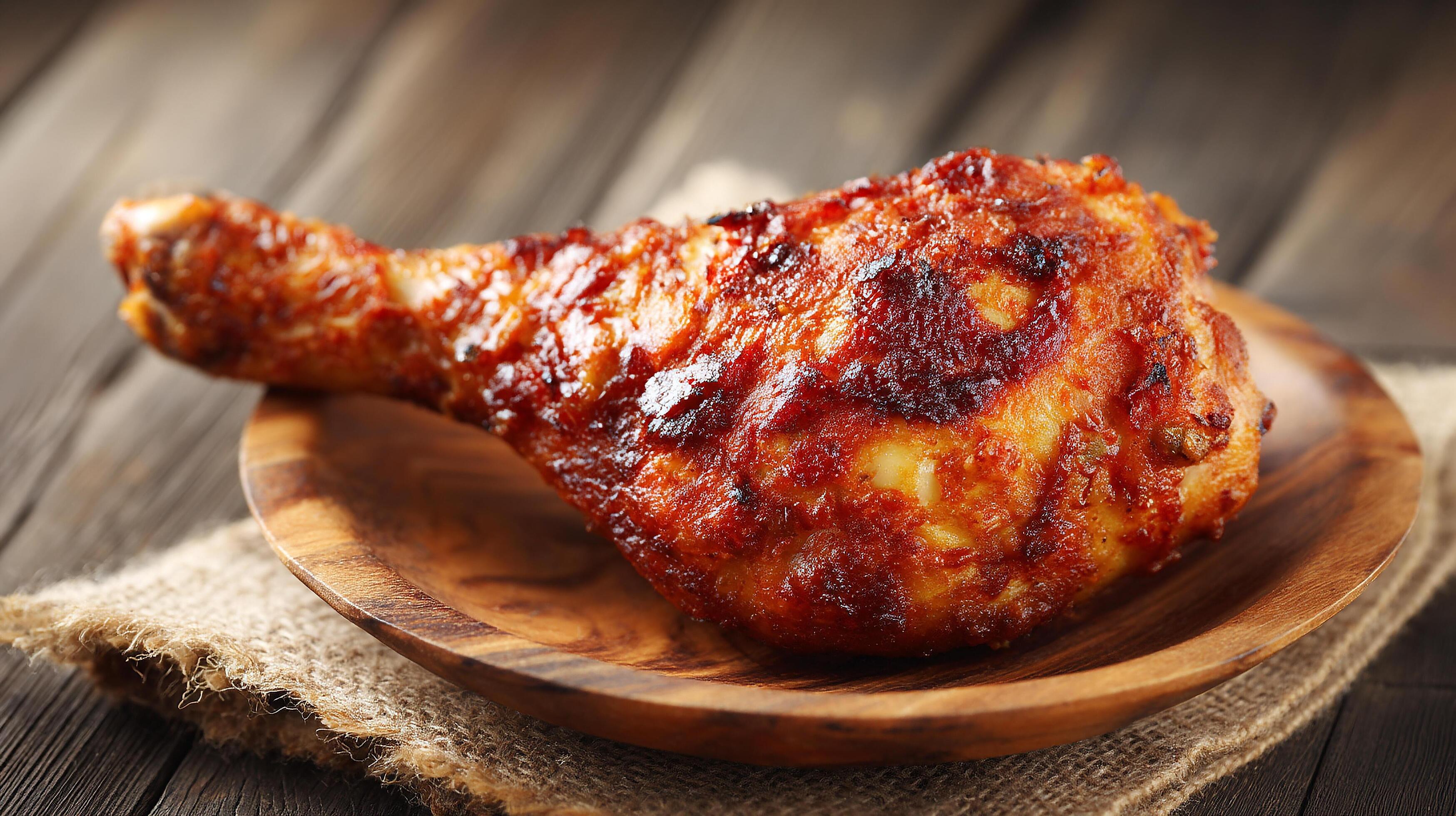 3497x1960 Natural lighting on crispy chicken leg piece wallpaper