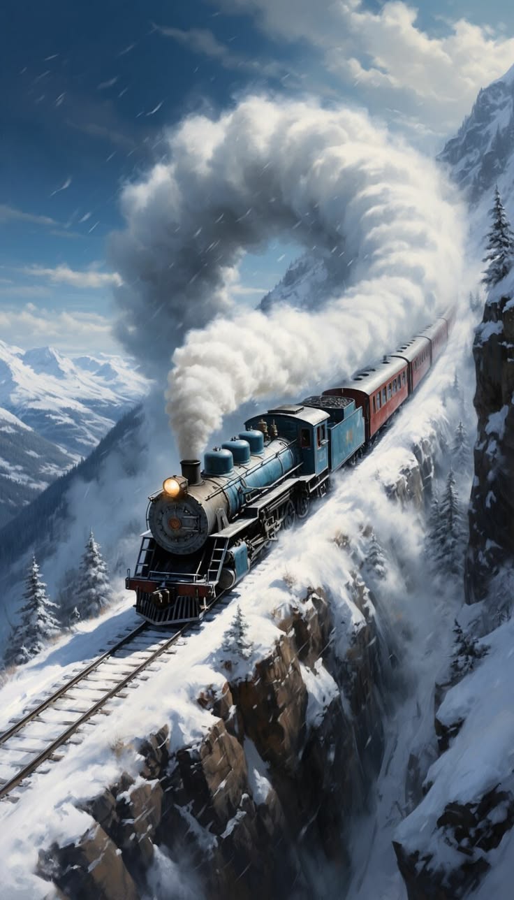 736x1288 Dampflok. Winterlandschaft, Eisenbahn, Züge
