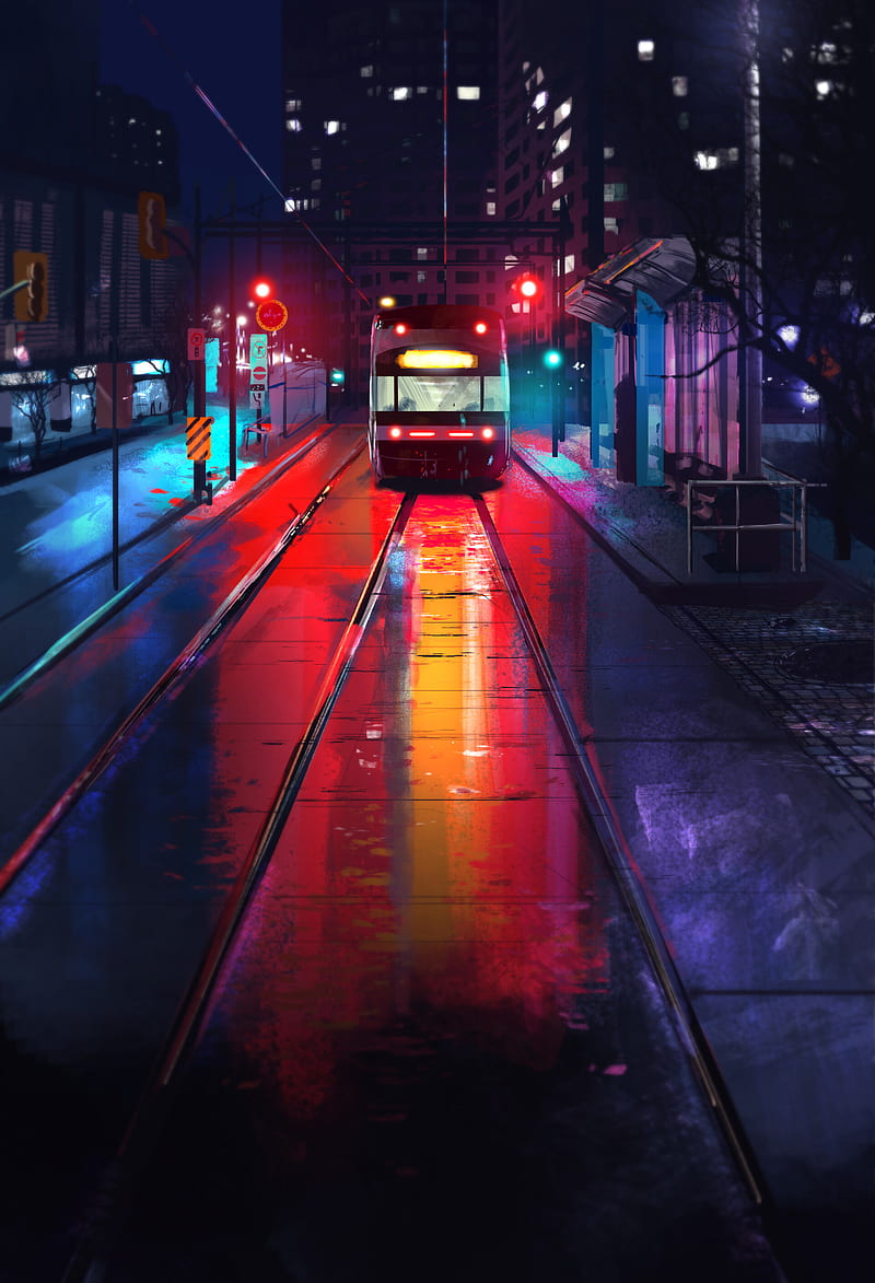 800x1173 Zug, Eisenbahn, Schienen, Kunst, HD Handy Hintergrundbild