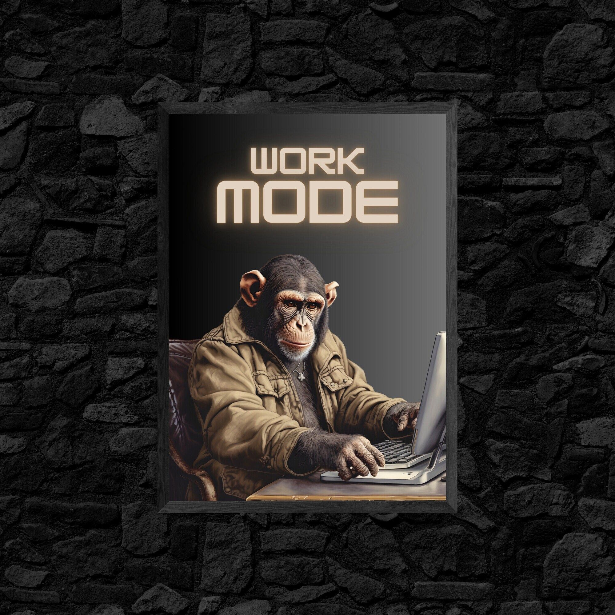 1999x1999 Monkey Study Computer Wall Art, Office Art, Funny Monkey Saying Poster, Study Room Signs, Animal Art, Work Hard, Motivation