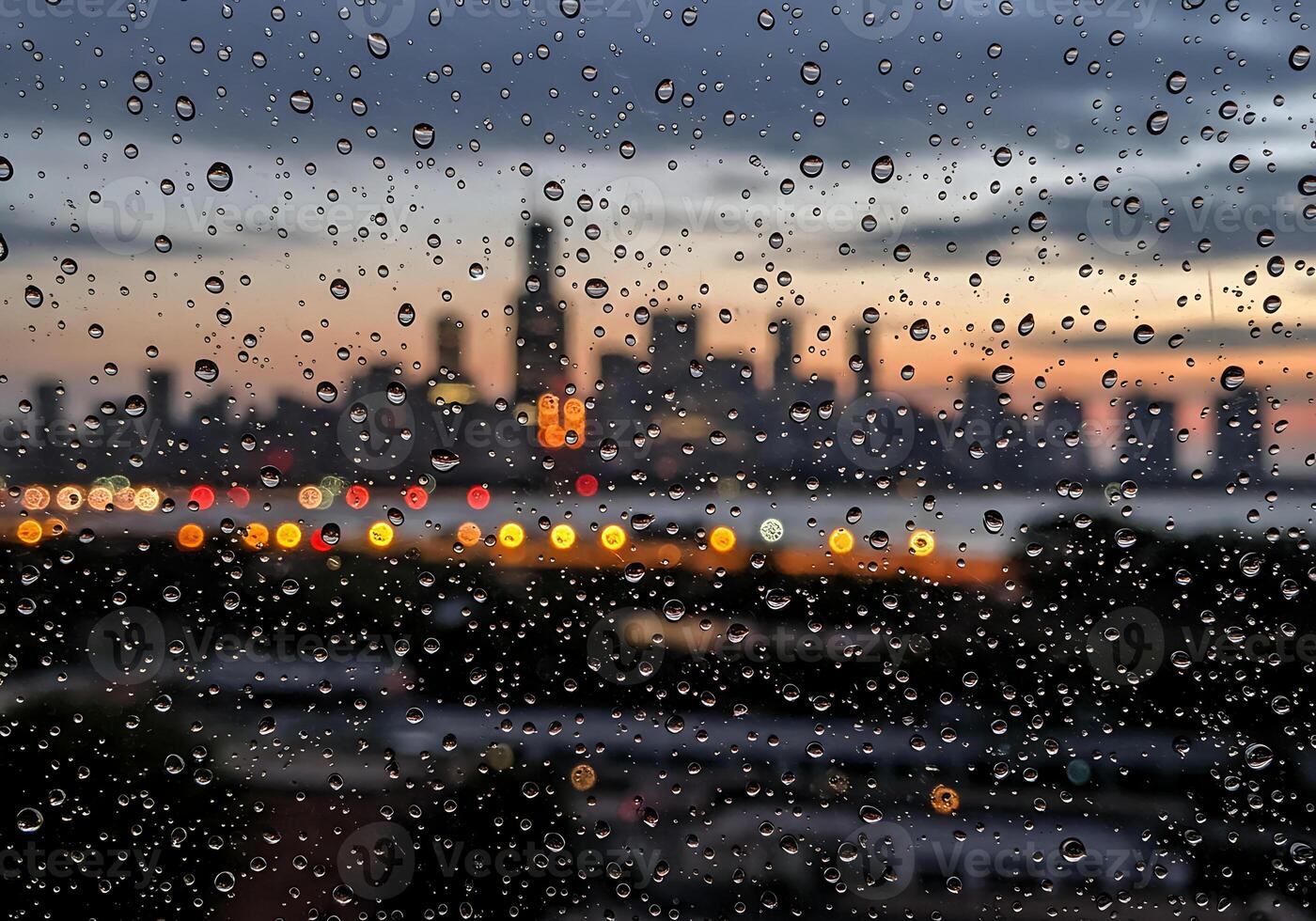 1400x980 Rainy Day Cityscape View Through Window