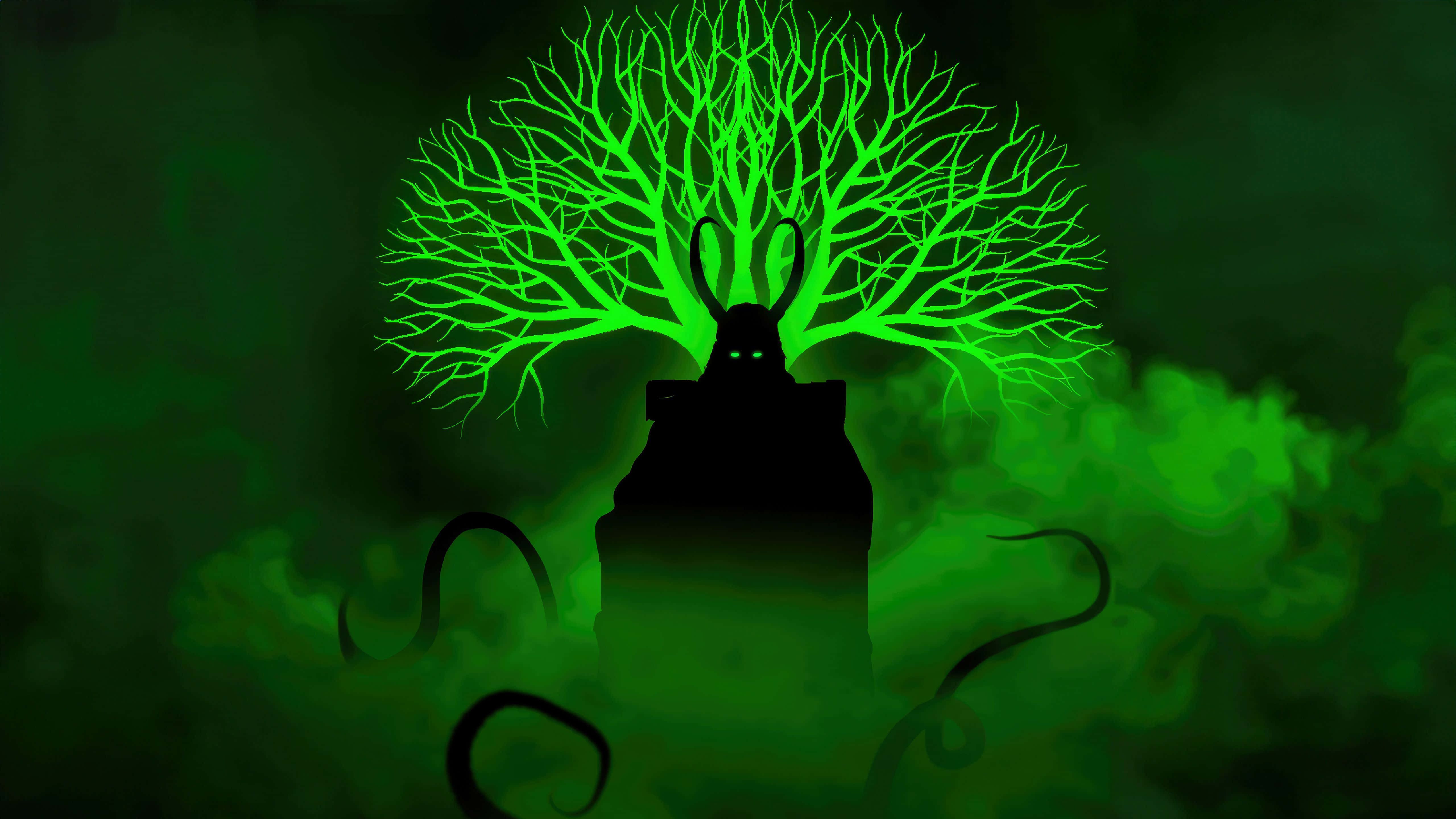 5120x2880 Download Loki Season2 Green Mystical Tree Wallpaper