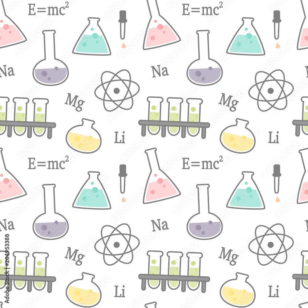 1000x1000 Cute Cartoon Science And Chemical Related Seamless Vector Pattern Background Illustration Stock Vektor