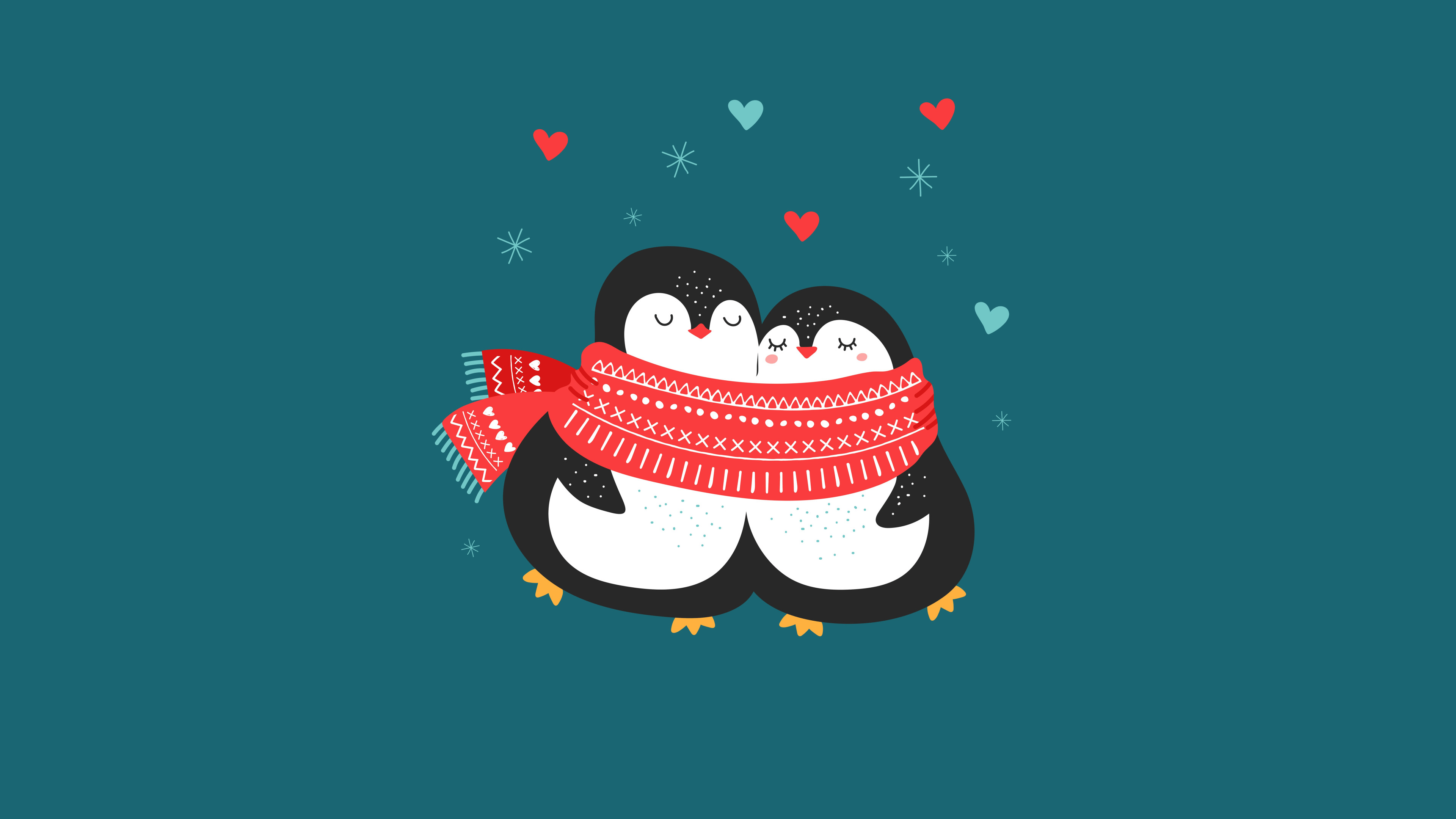 3840x2160 Cute couple Wallpaper 4K, Penguin couple, Cute Christmas