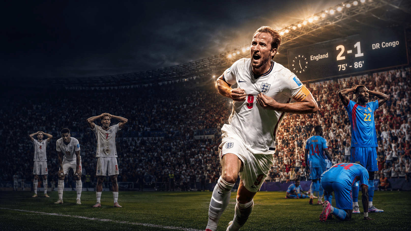 1672x941 England vs DR Congo: Harry Kane Late Double Saves Three Lions at World Cup