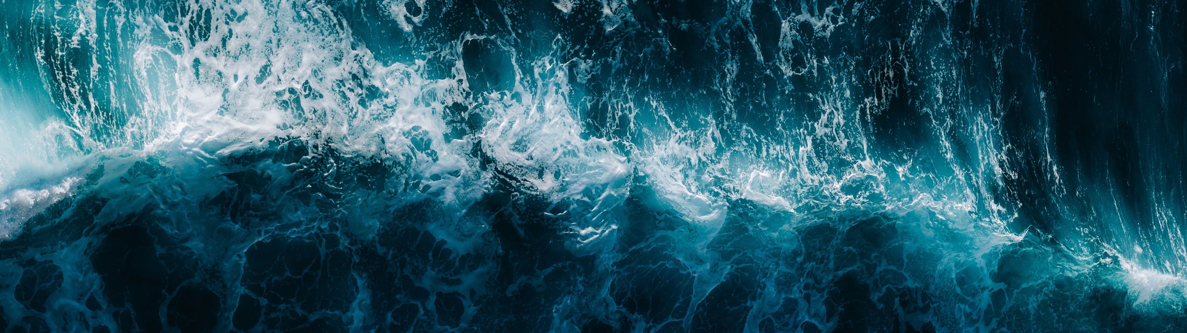 3840x1080 Sea waves Wallpaper 4K, Aerial view, Blue Water, Pattern