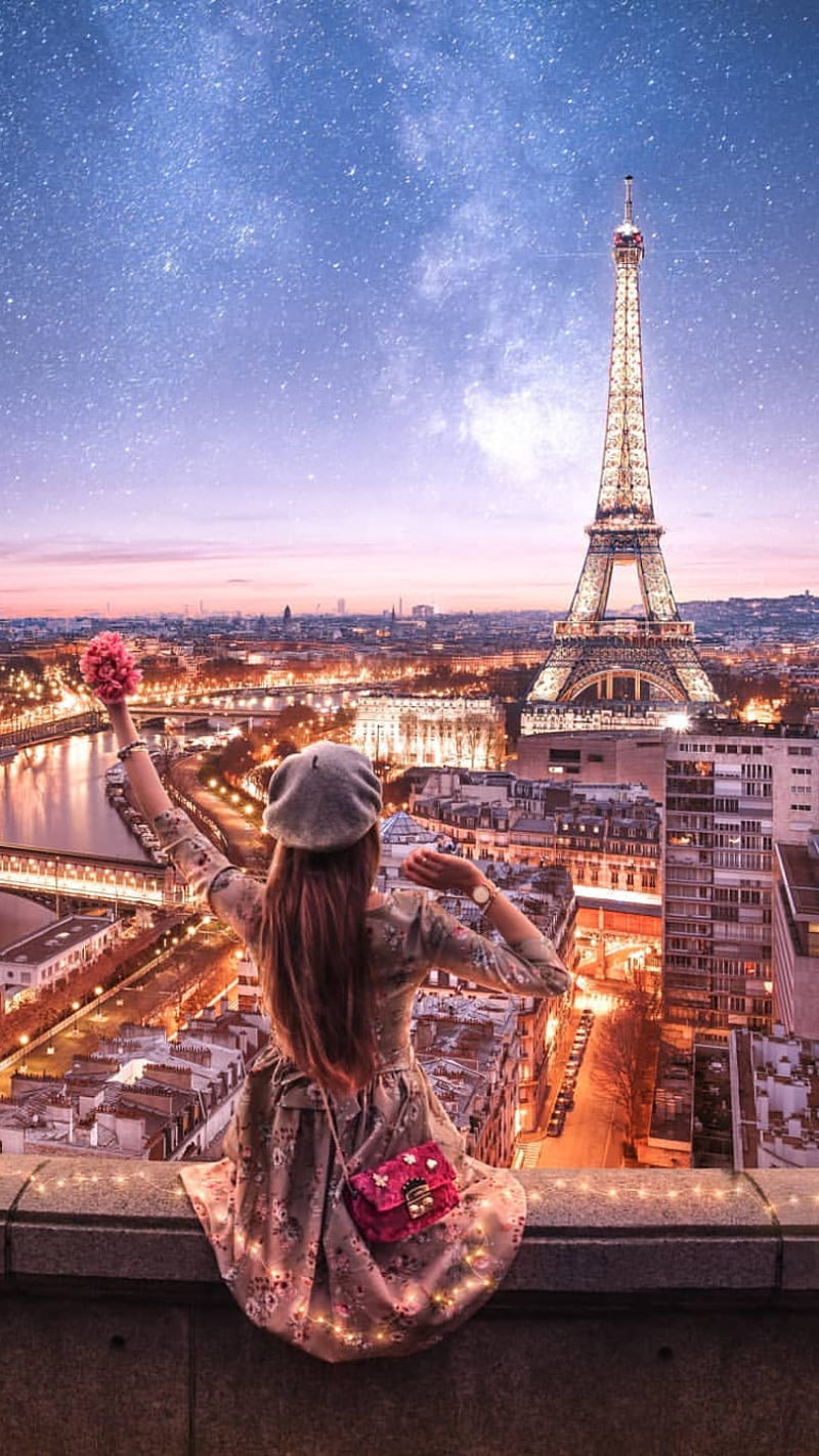 800x1423 Paris, city, eiffel tower, france, girl, people, vacation, HD phone wallpaper