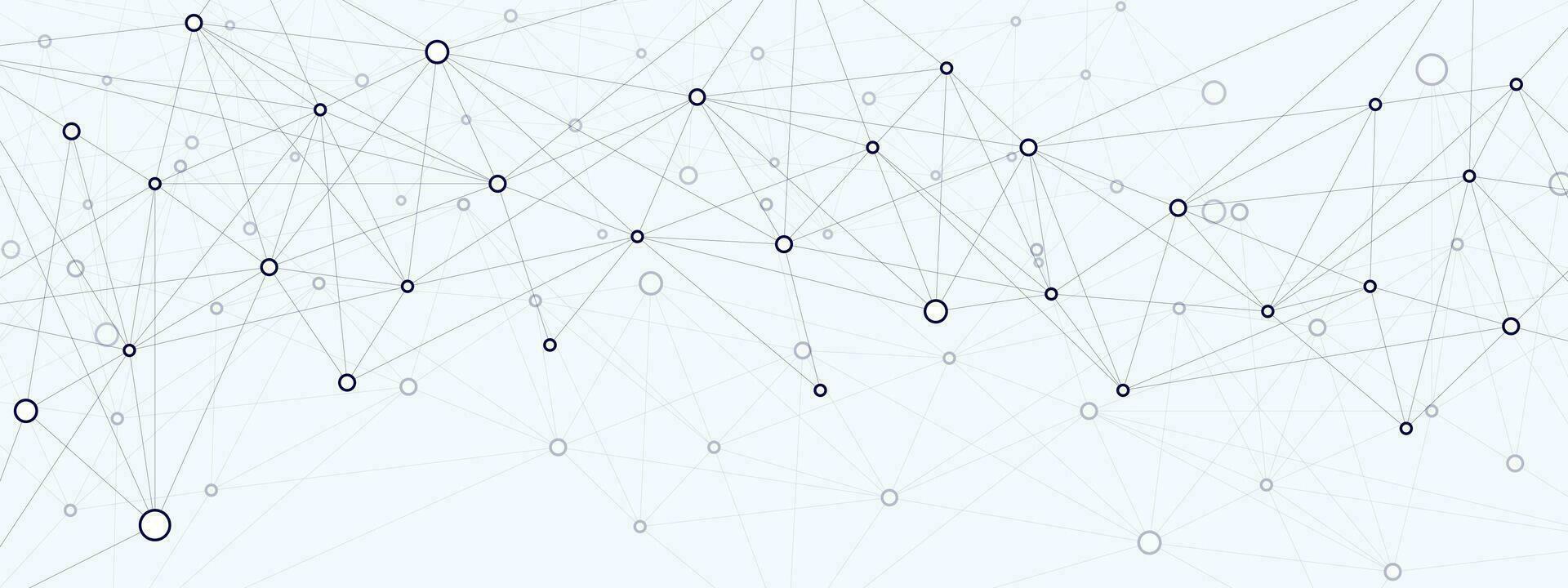 1920x720 Connecting lines and dots background design. Global network connection, big data visualization and digital communication. Science and technology concept. Vector illustration